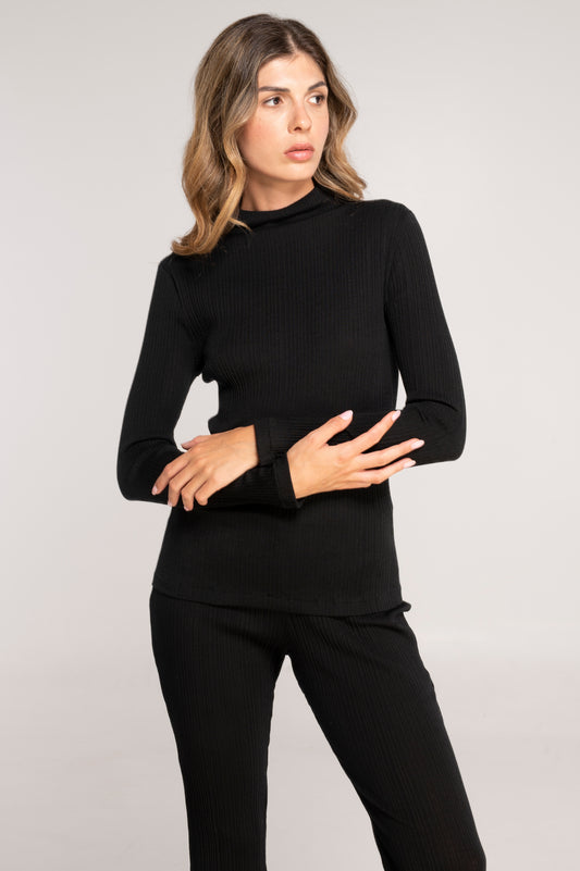 Wool and silk long sleeves mock neck shirt 7466