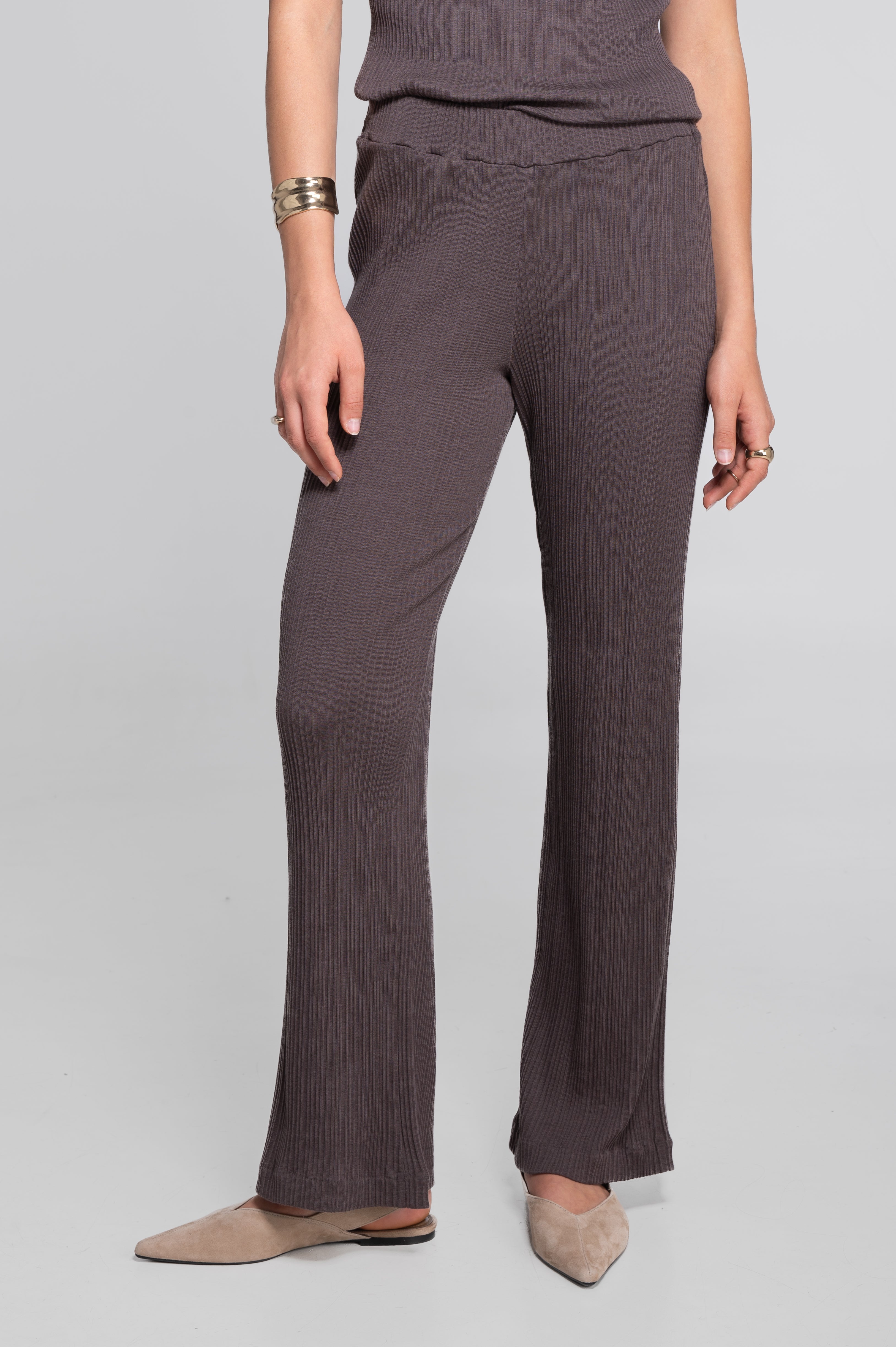 Wide-leg wool and silk trousers with irregular rib 7468