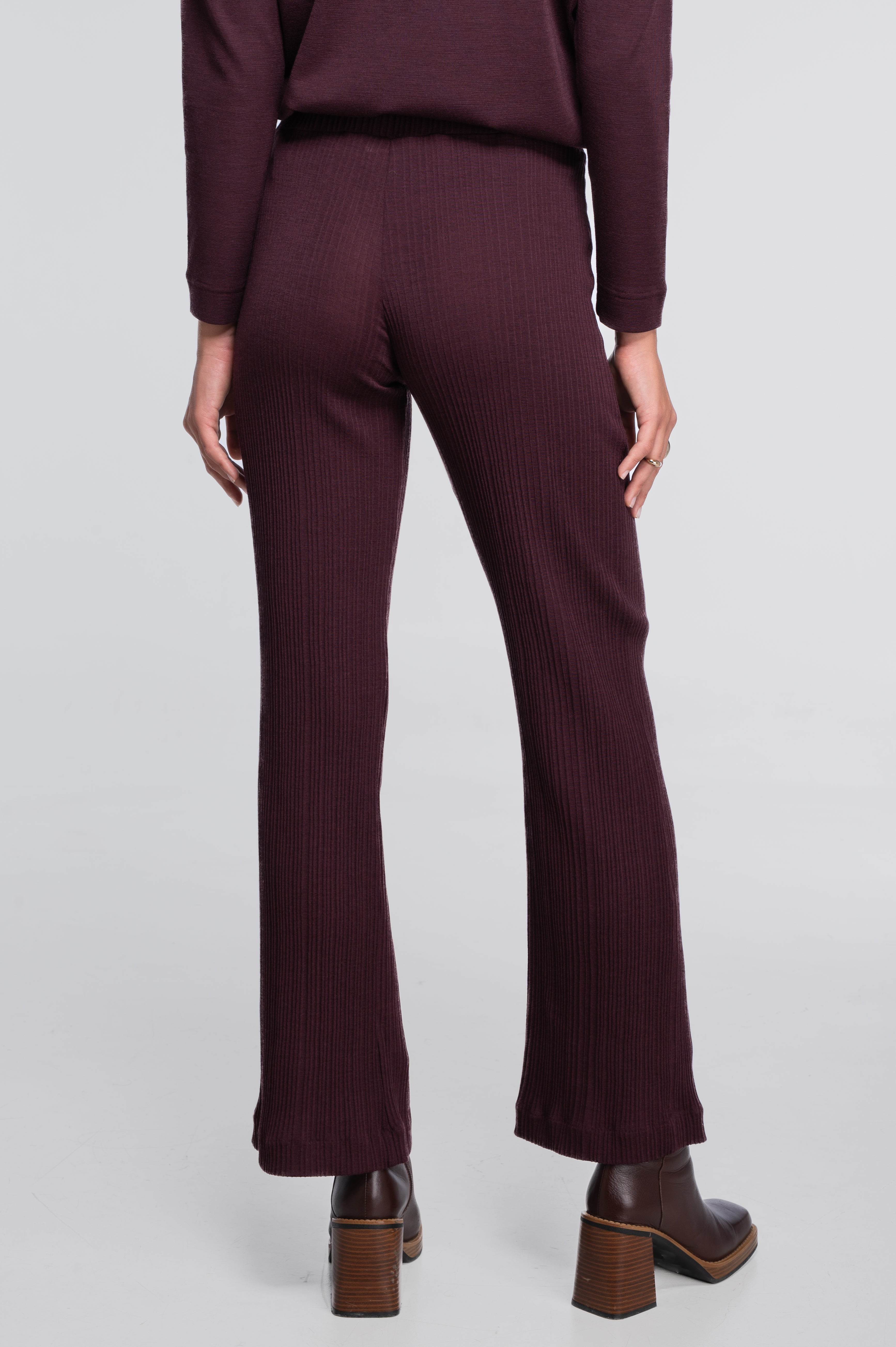 Wide-leg wool and silk trousers with irregular rib 7468