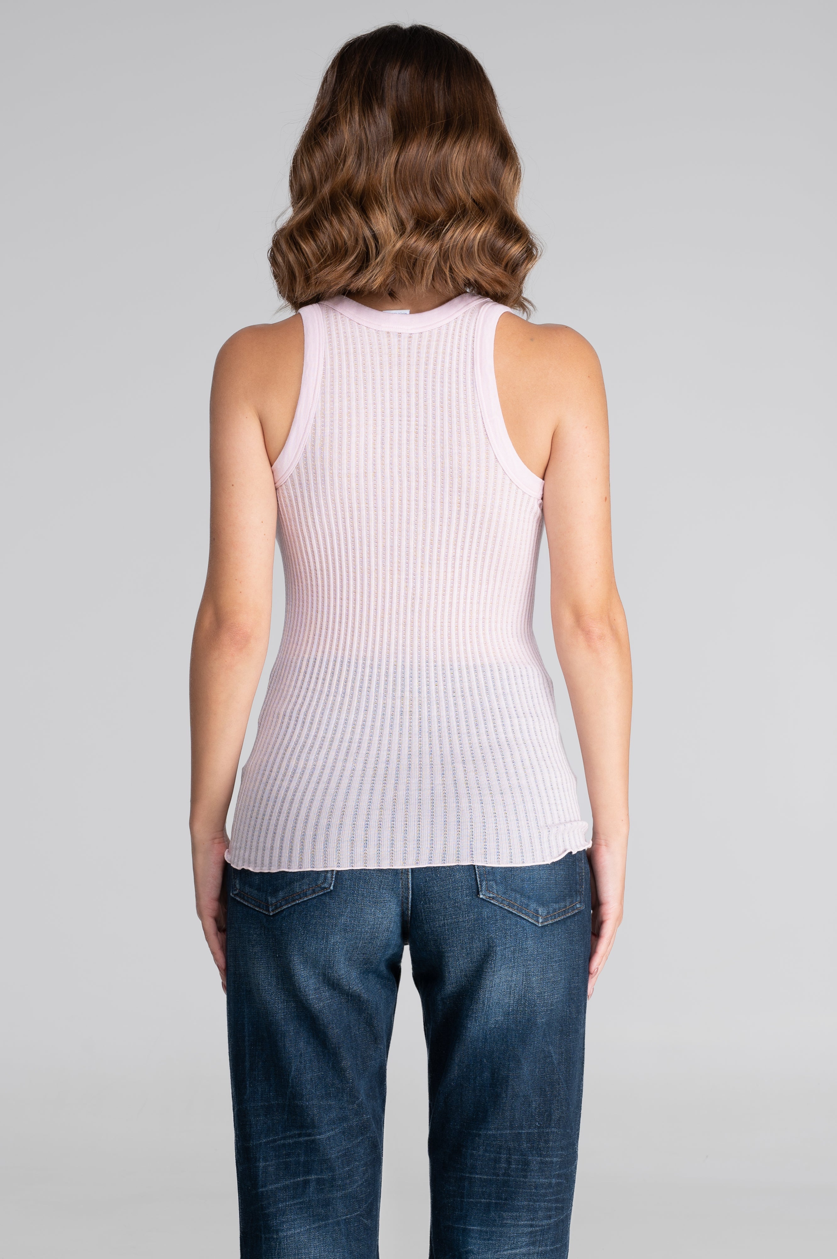 Top senza maniche con scollo all’americana in lana e seta ajouré 7490