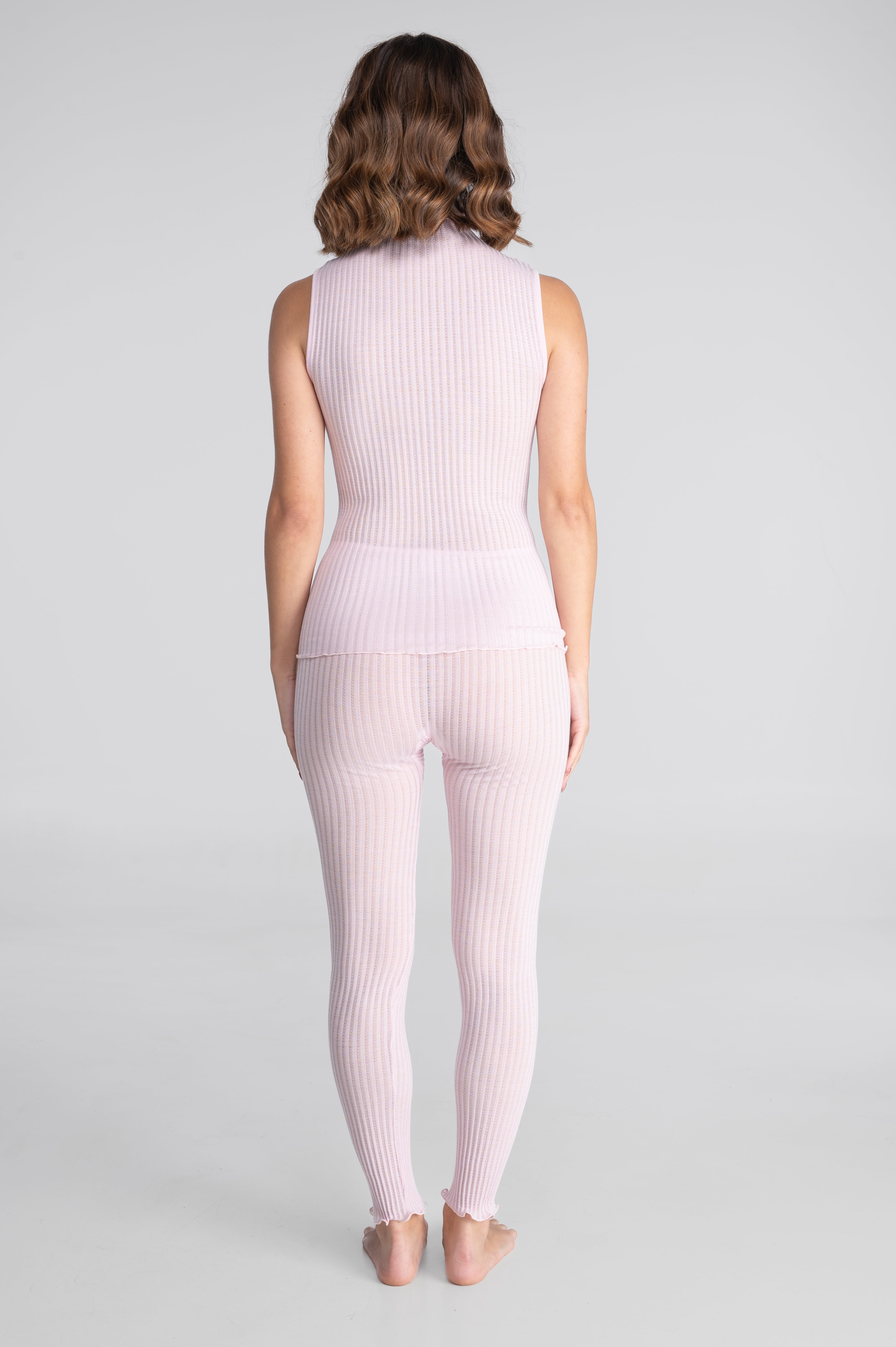 Top senza maniche con collo alto in lana ajouré e seta 7492