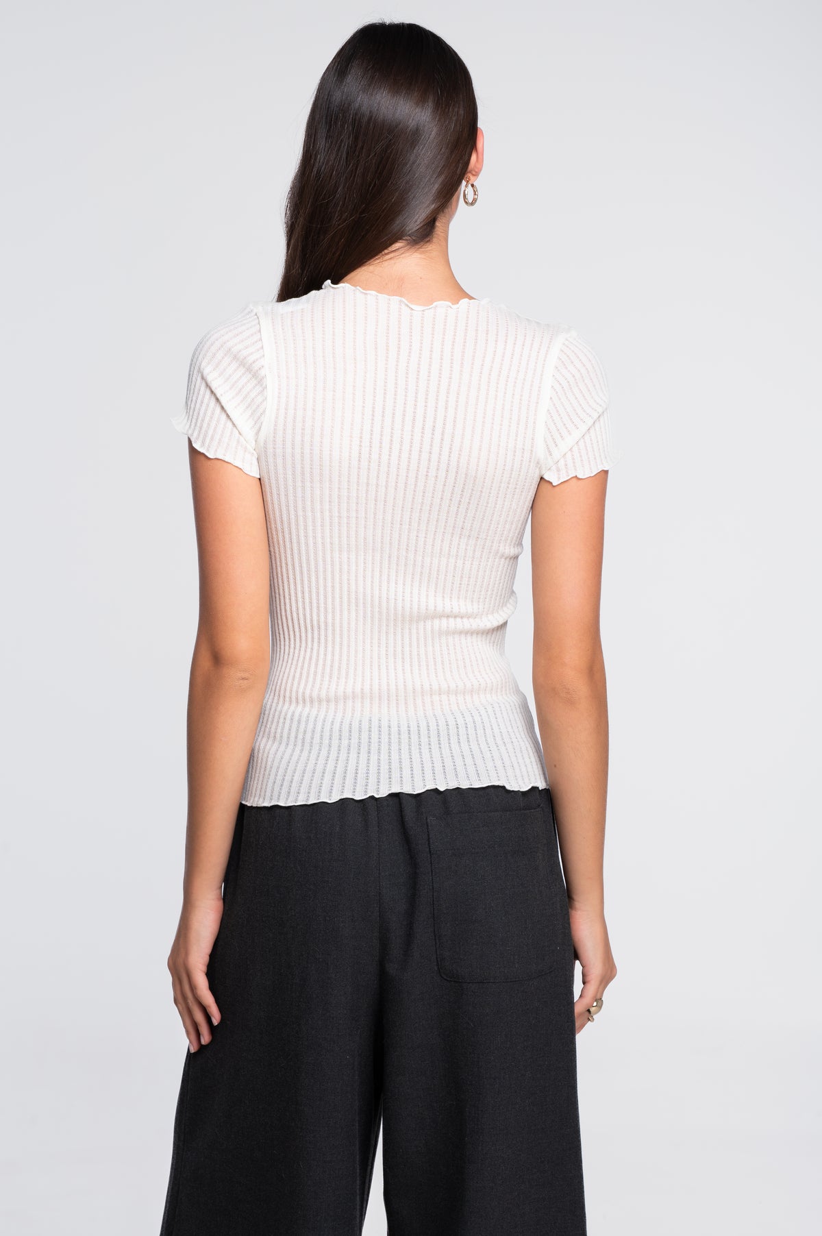 Maglia a maniche corte di lana e seta ajouré 7493