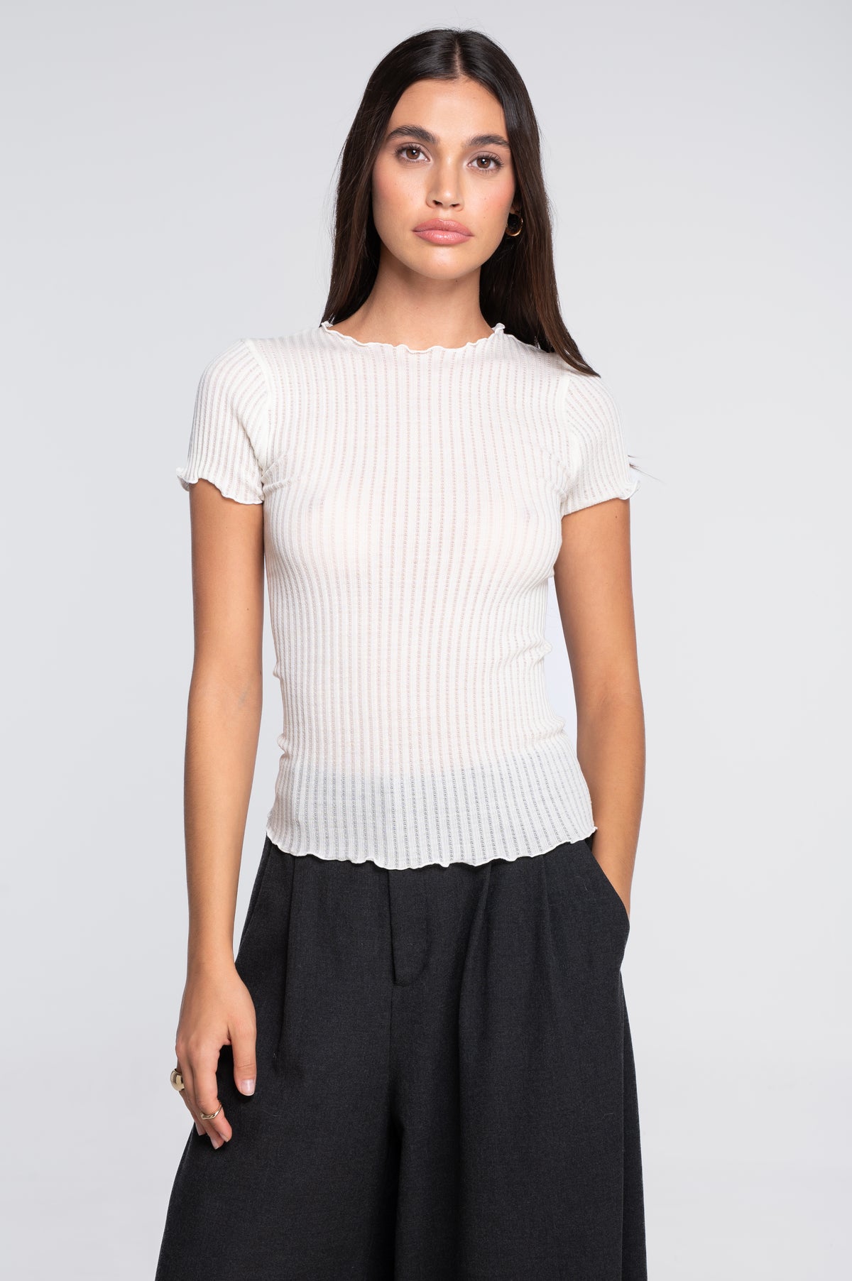Maglia a maniche corte di lana e seta ajouré 7493