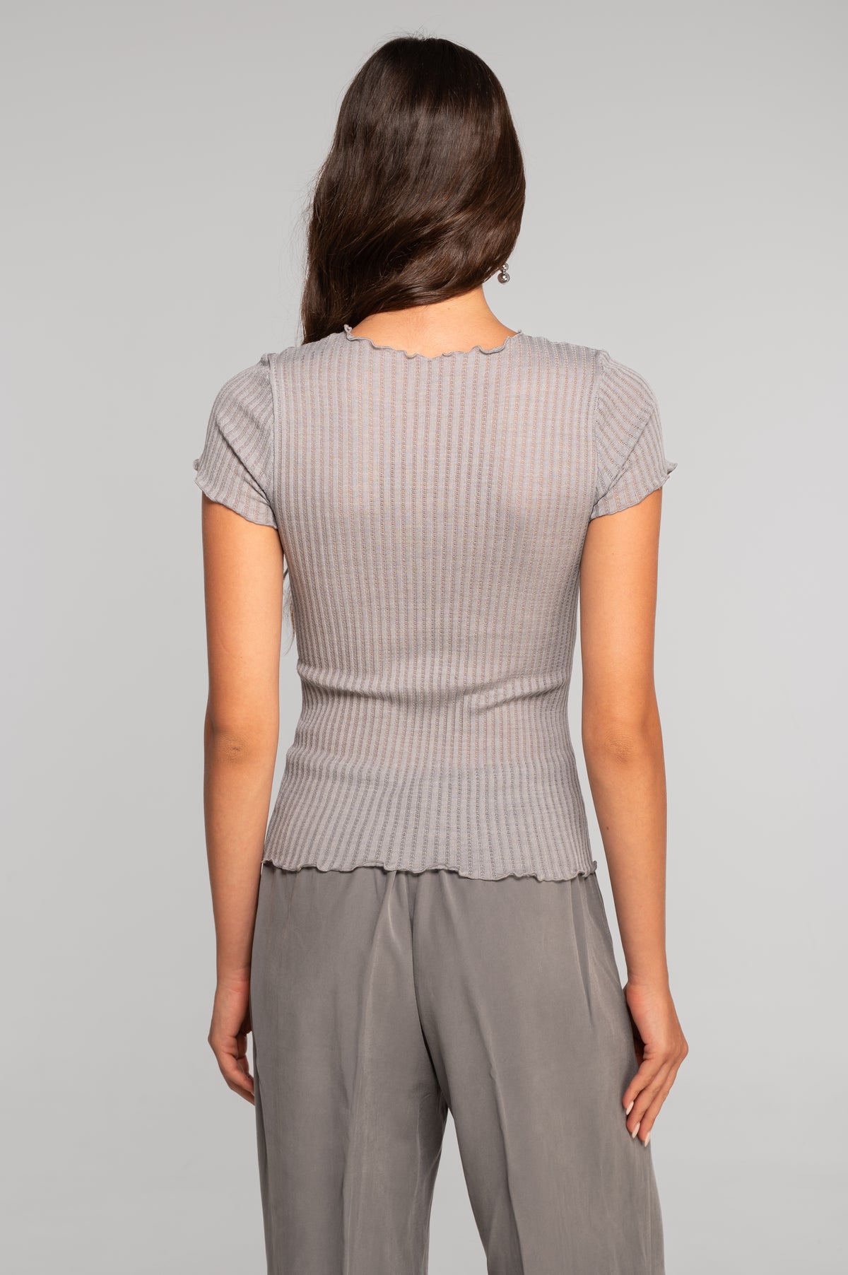 Maglia a maniche corte di lana e seta ajouré 7493
