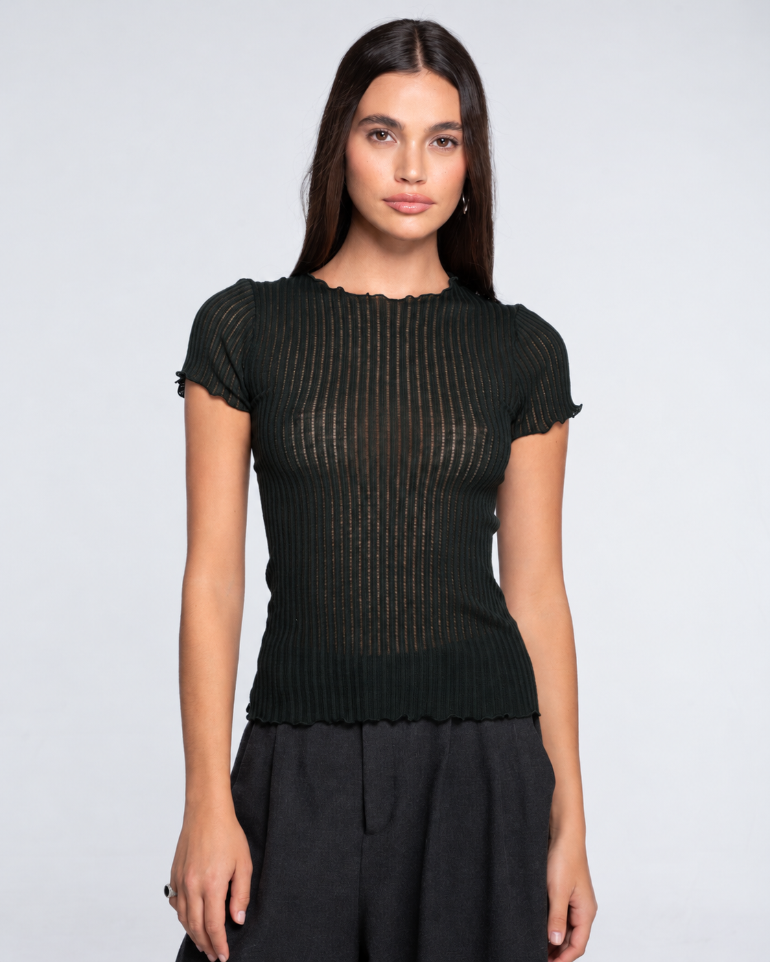 Maglia a maniche corte di lana e seta ajouré 7493