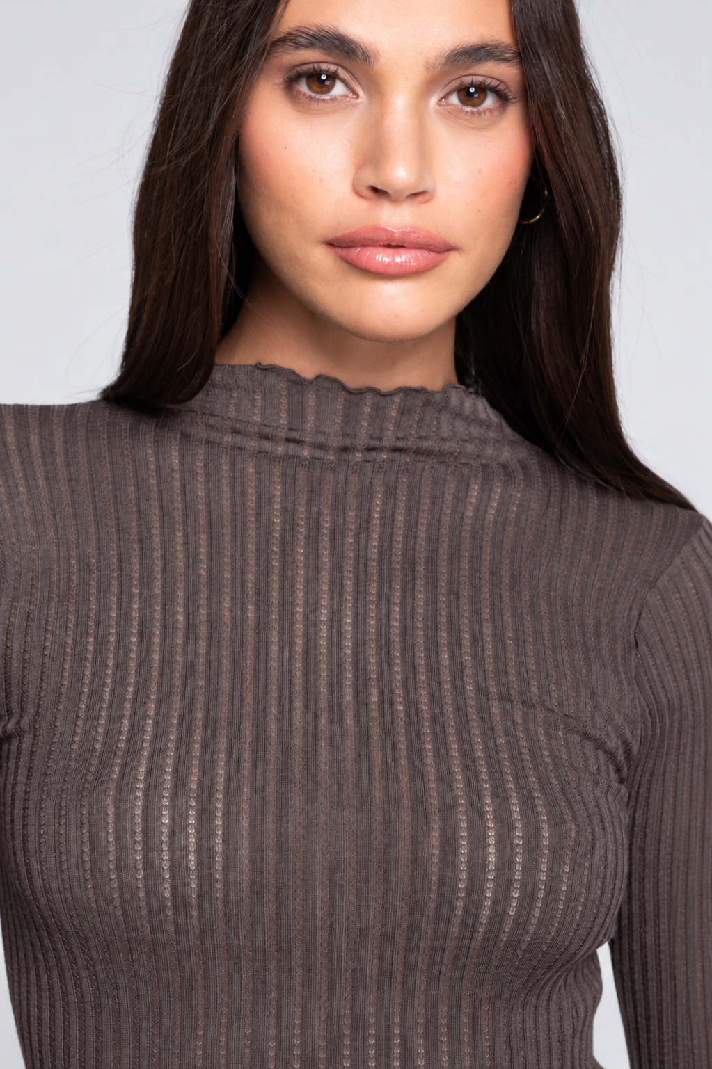 Long sleeves mock neck shirt in ajouré wool and silk 7494