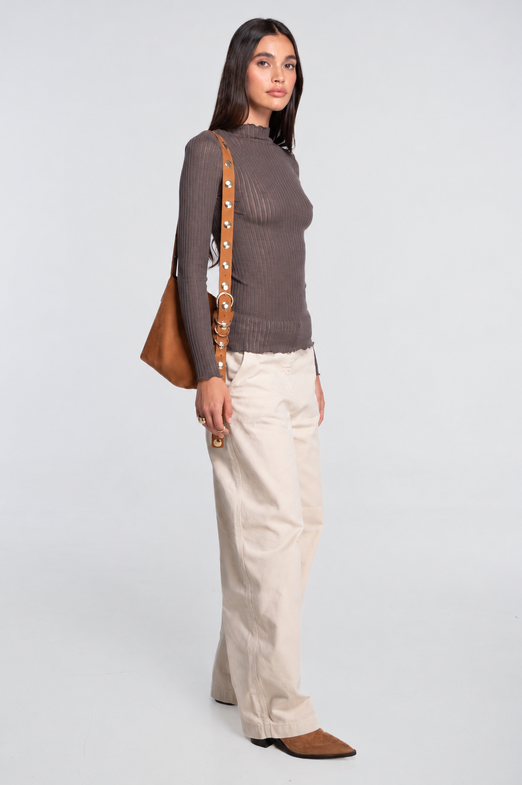 Long sleeves mock neck shirt in ajouré wool and silk 7494