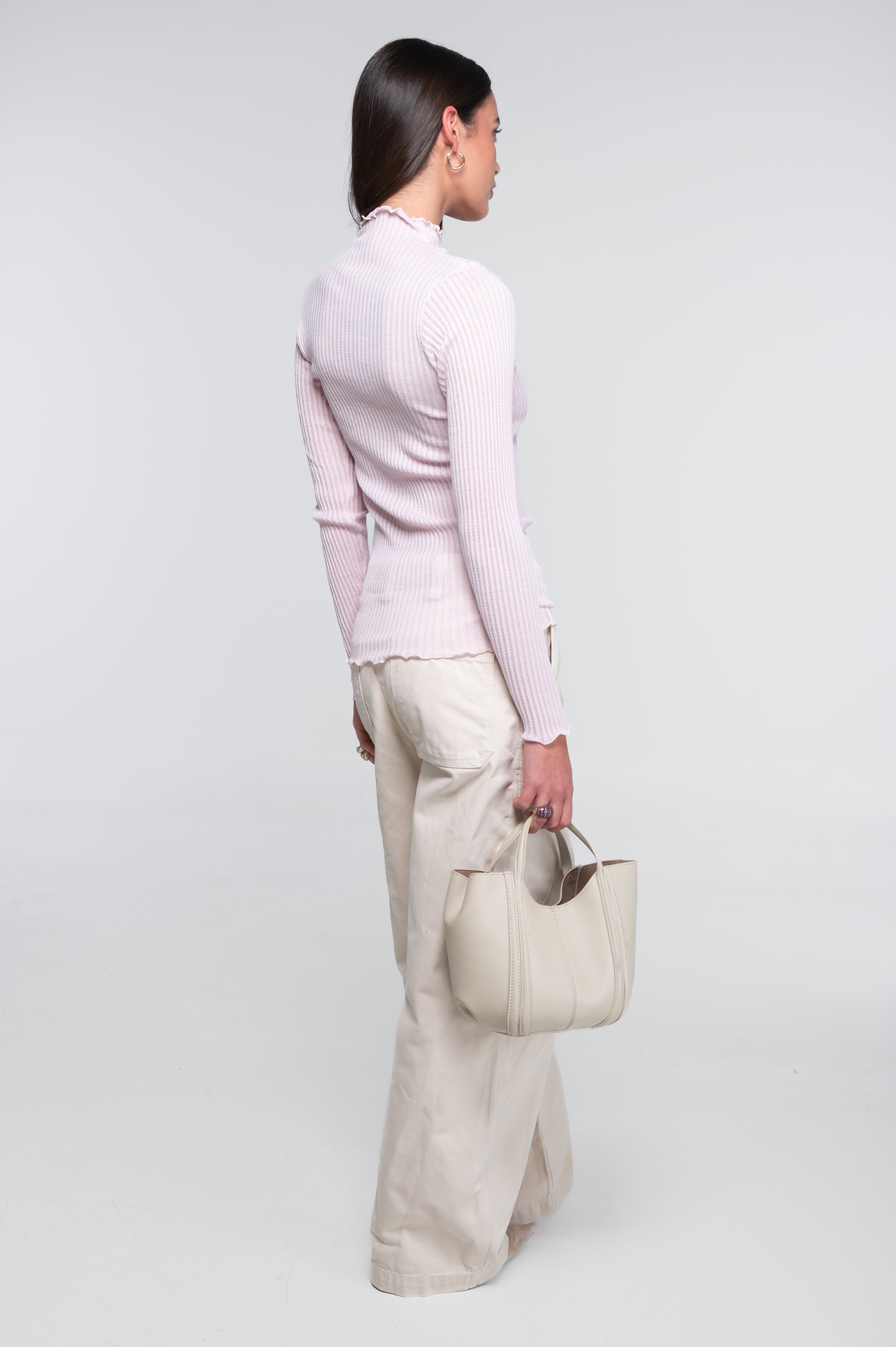 Long sleeves mock neck shirt in ajouré wool and silk 7494