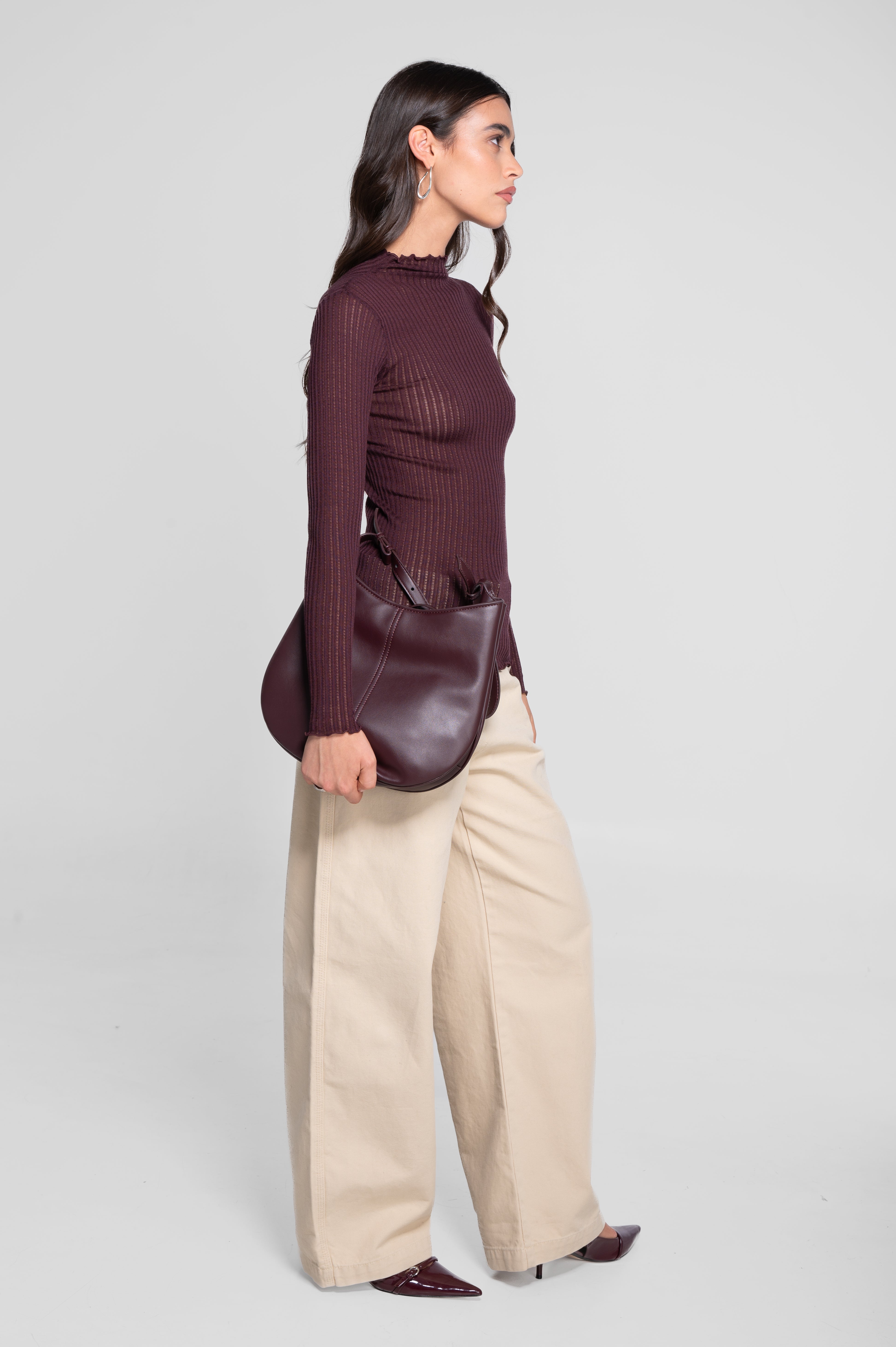 Long sleeves mock neck shirt in ajouré wool and silk 7494