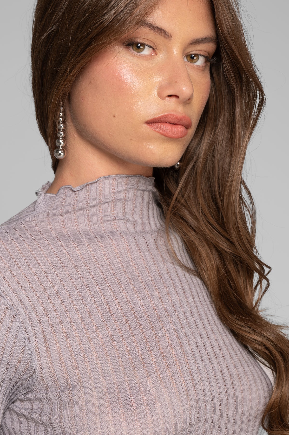 Long sleeves mock neck shirt in ajouré wool and silk 7494