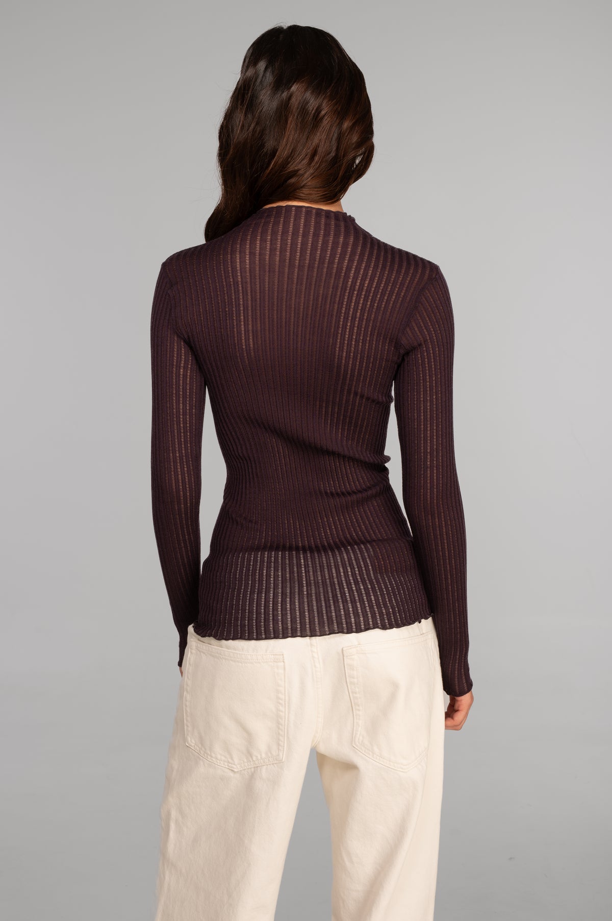 Long sleeves mock neck shirt in ajouré wool and silk 7494