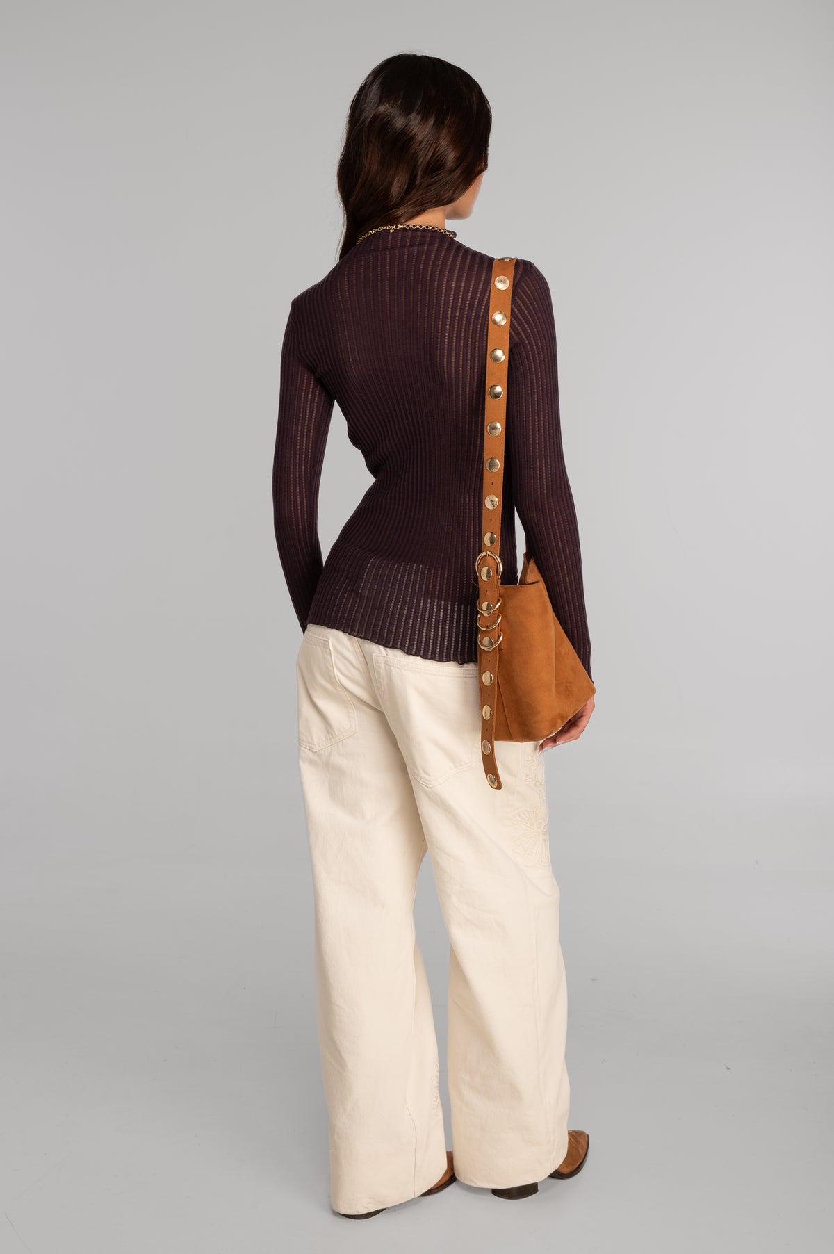 Long sleeves mock neck shirt in ajouré wool and silk 7494
