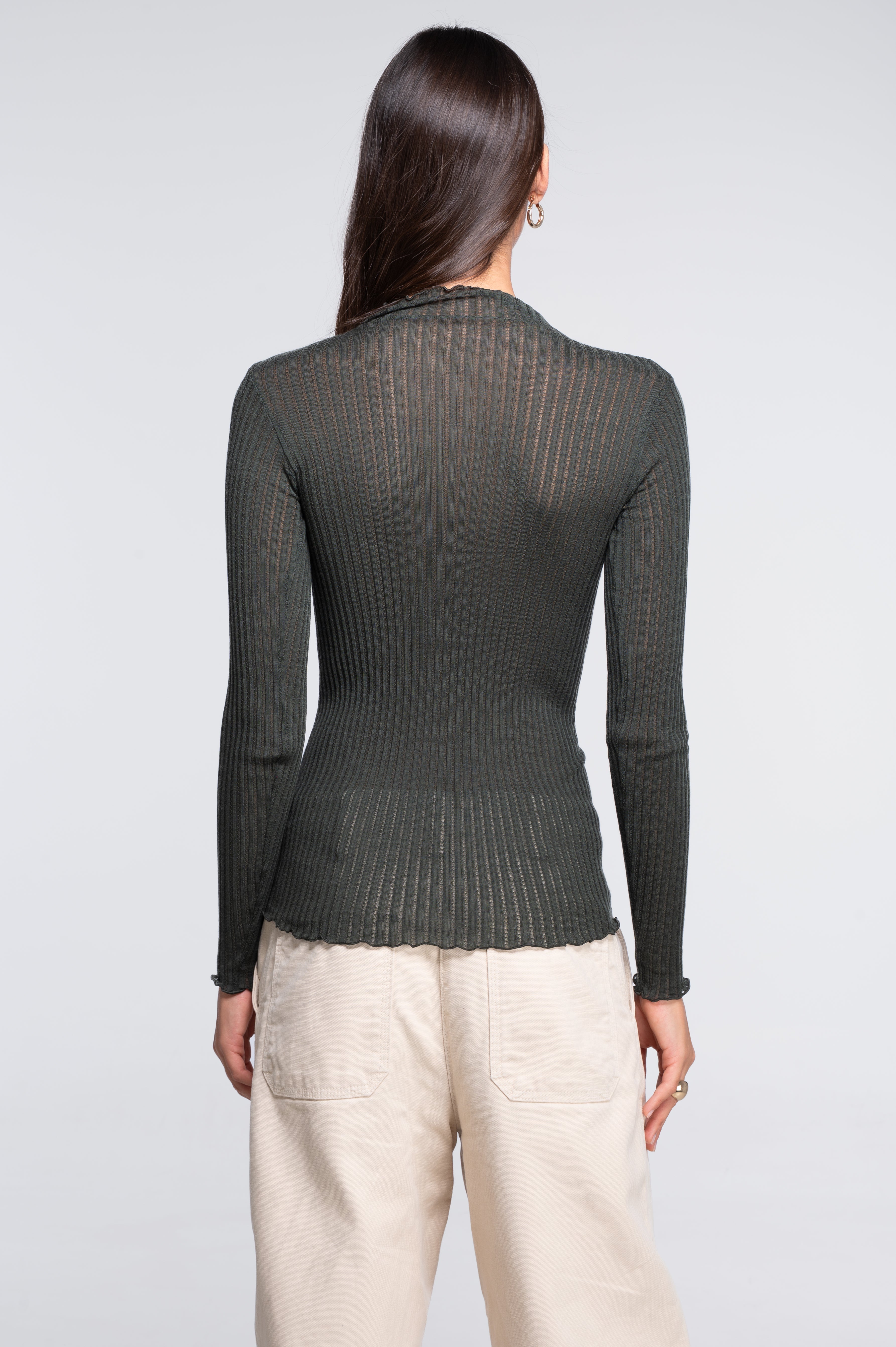 Long sleeves mock neck shirt in ajouré wool and silk 7494