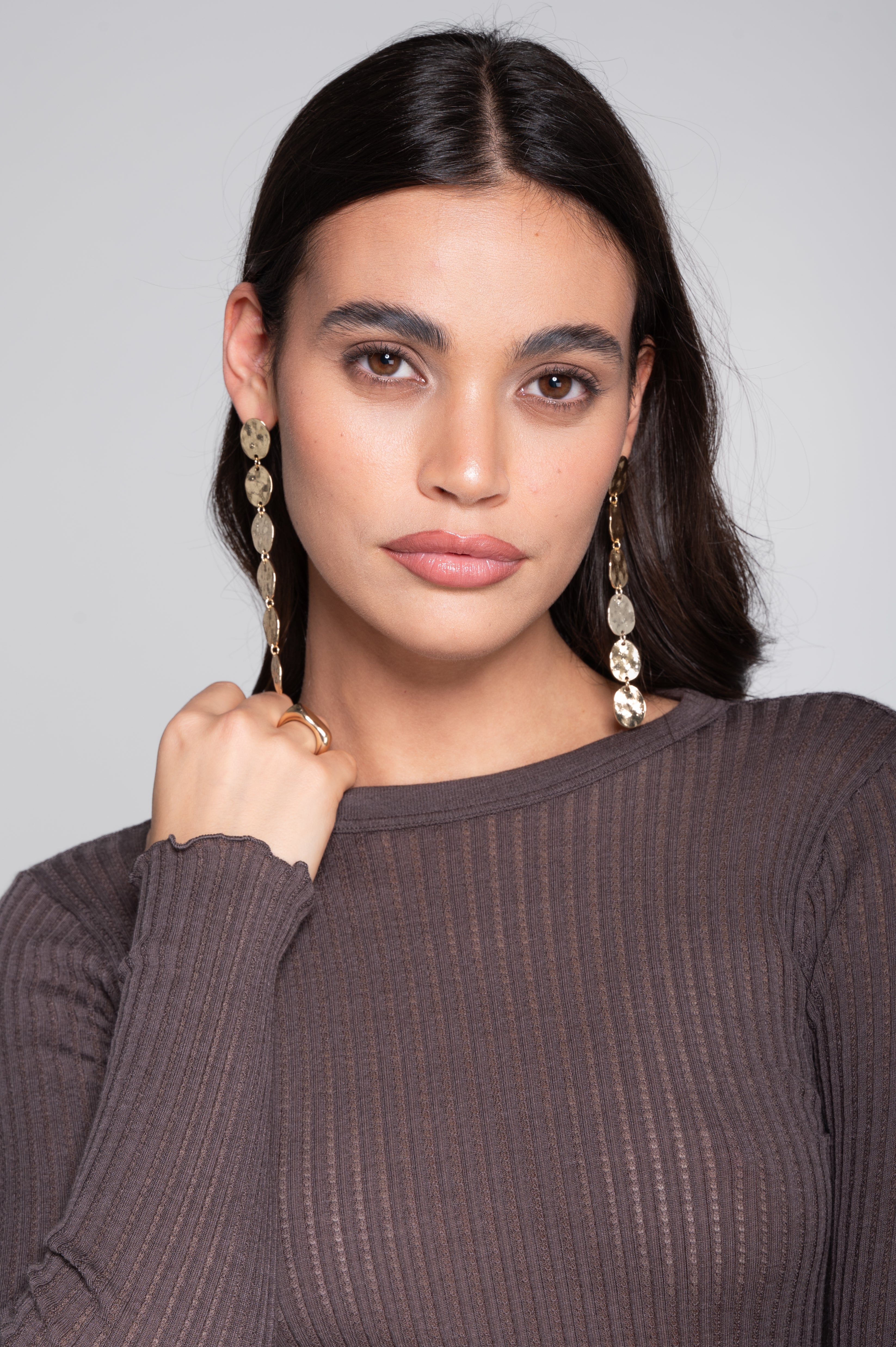 Haut à manches longues col rond en laine ajourée et soie 7496