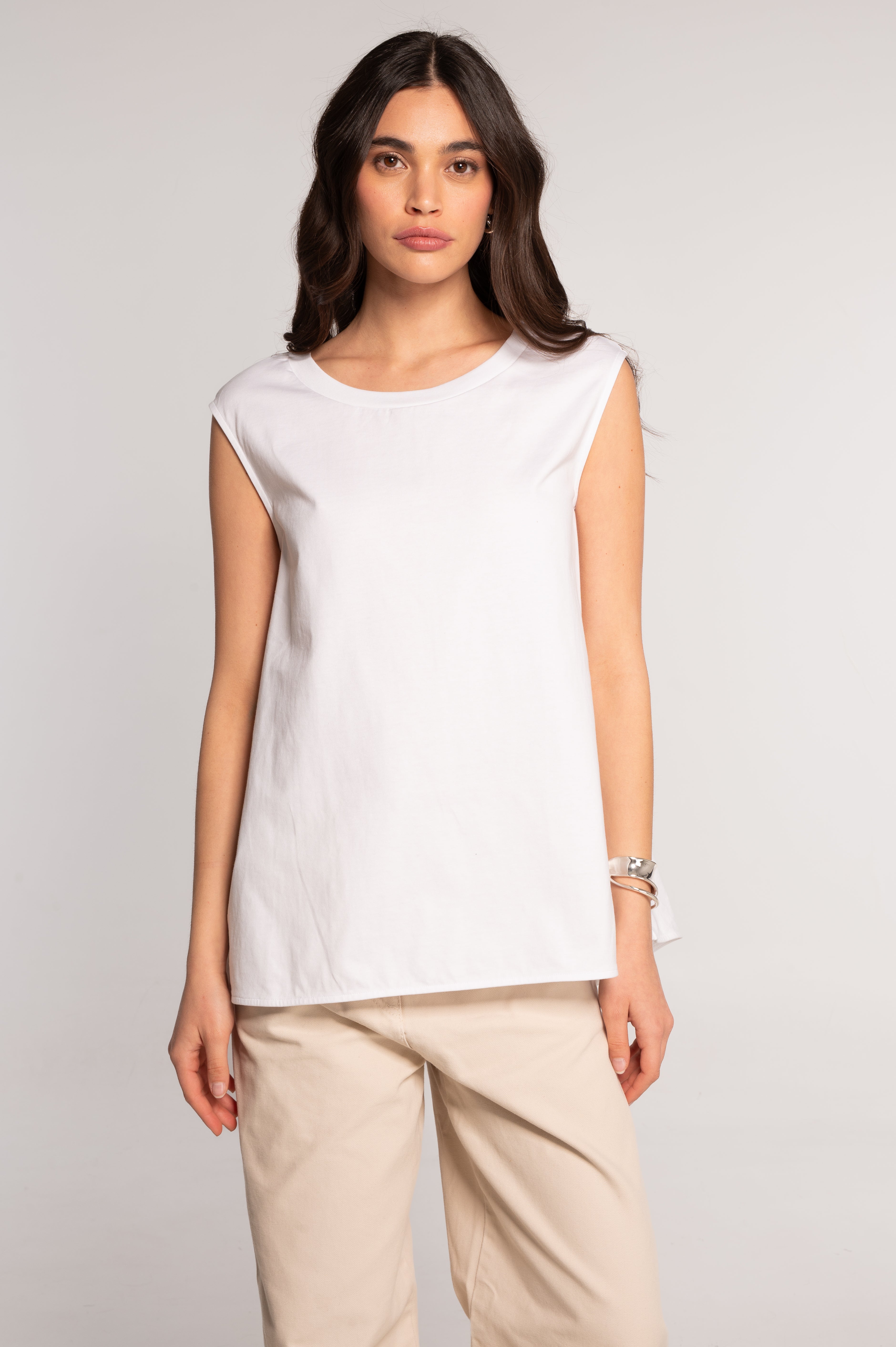 Sleeveless flared top in heavyweight jersey cotton 7572