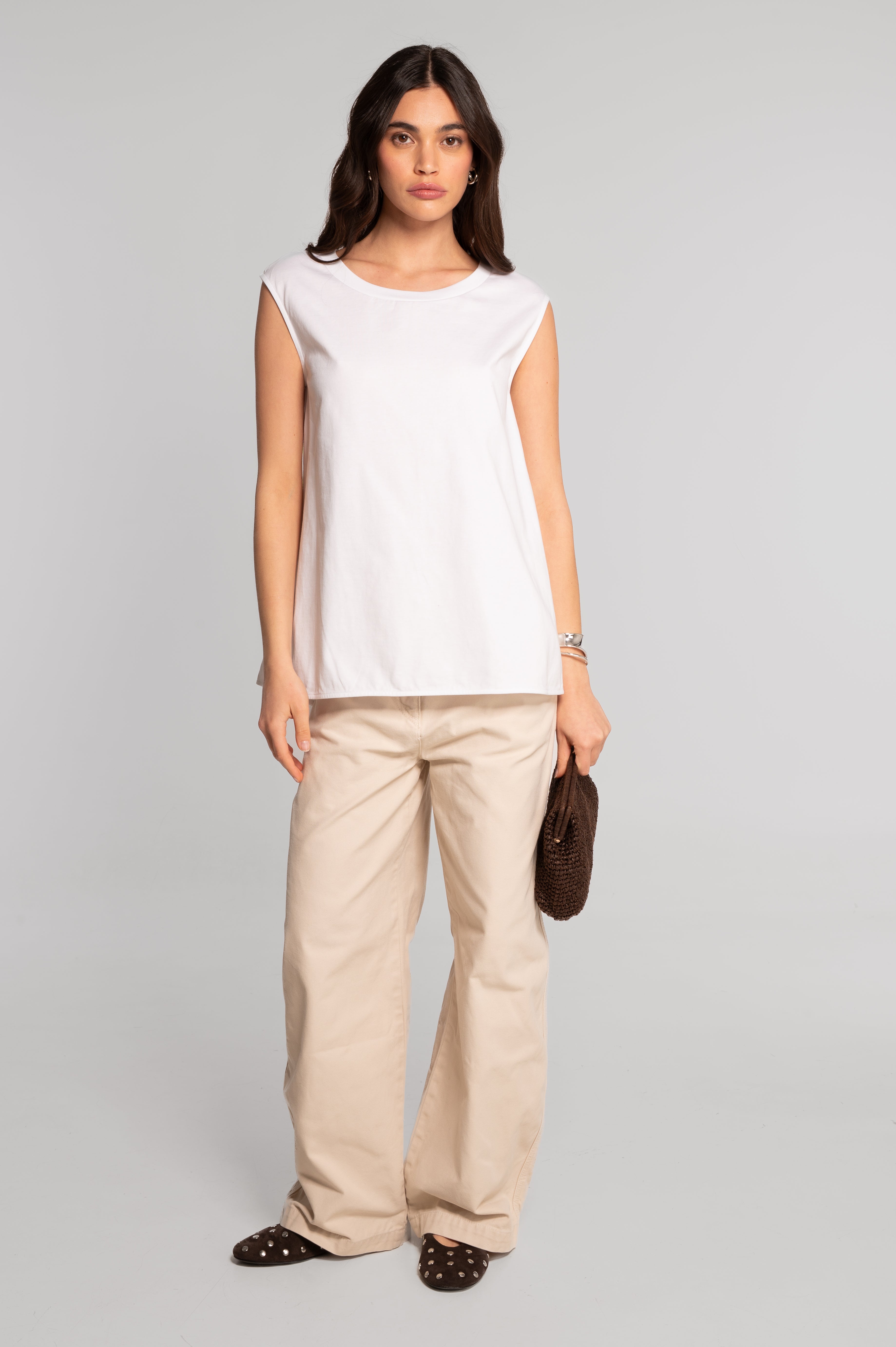 Sleeveless flared top in heavyweight jersey cotton 7572