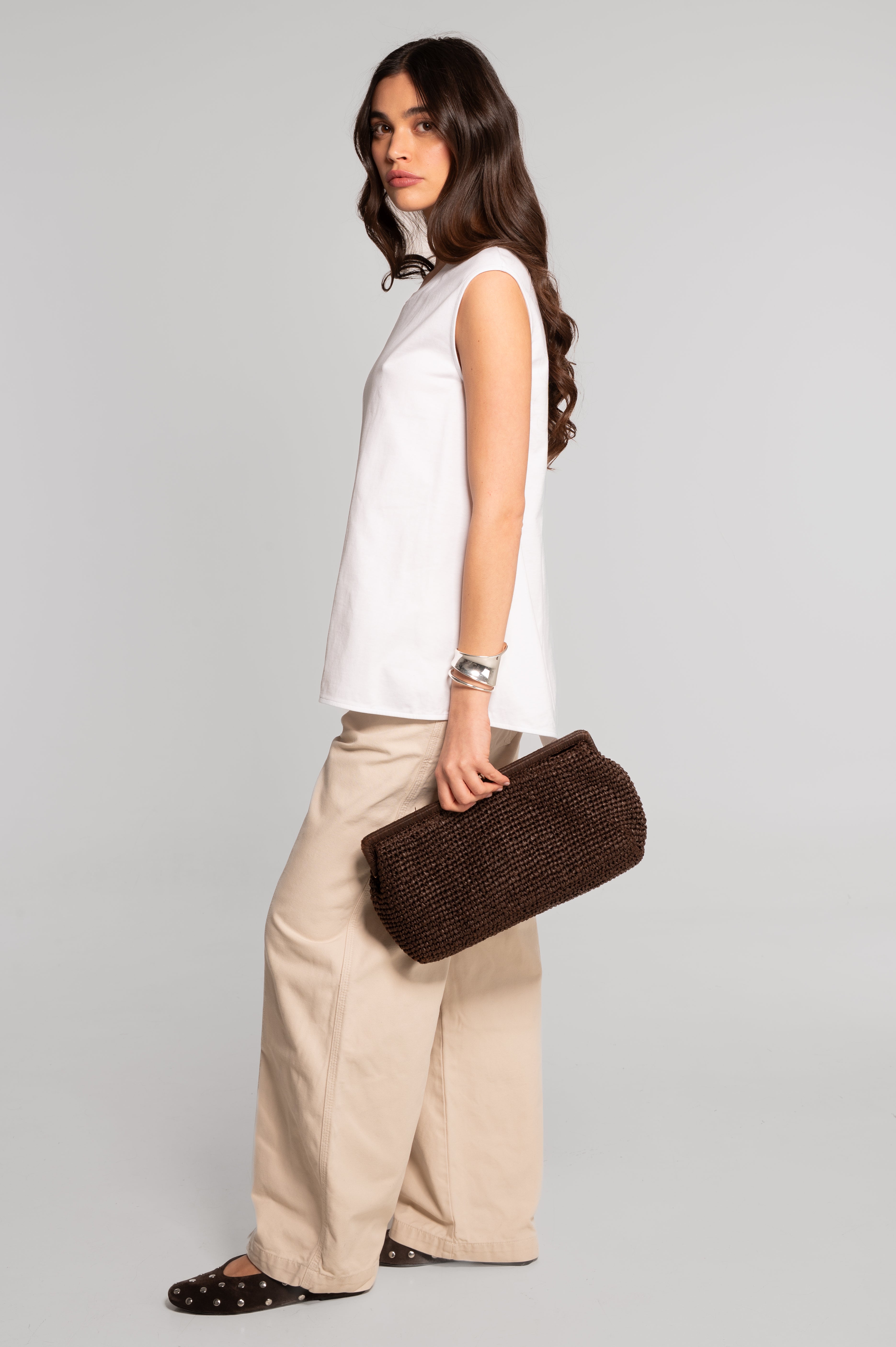 Sleeveless flared top in heavyweight jersey cotton 7572