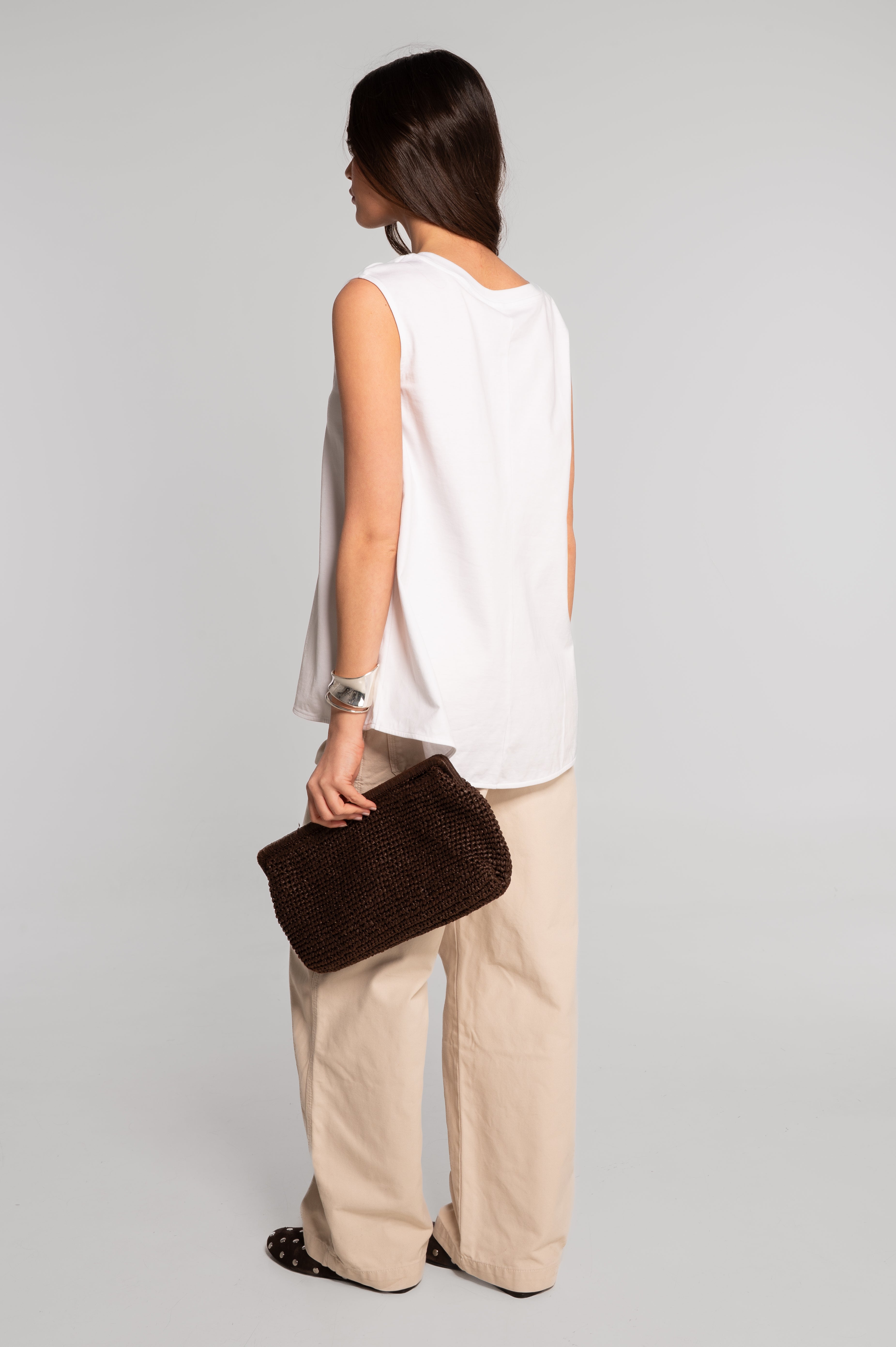 Sleeveless flared top in heavyweight jersey cotton 7572