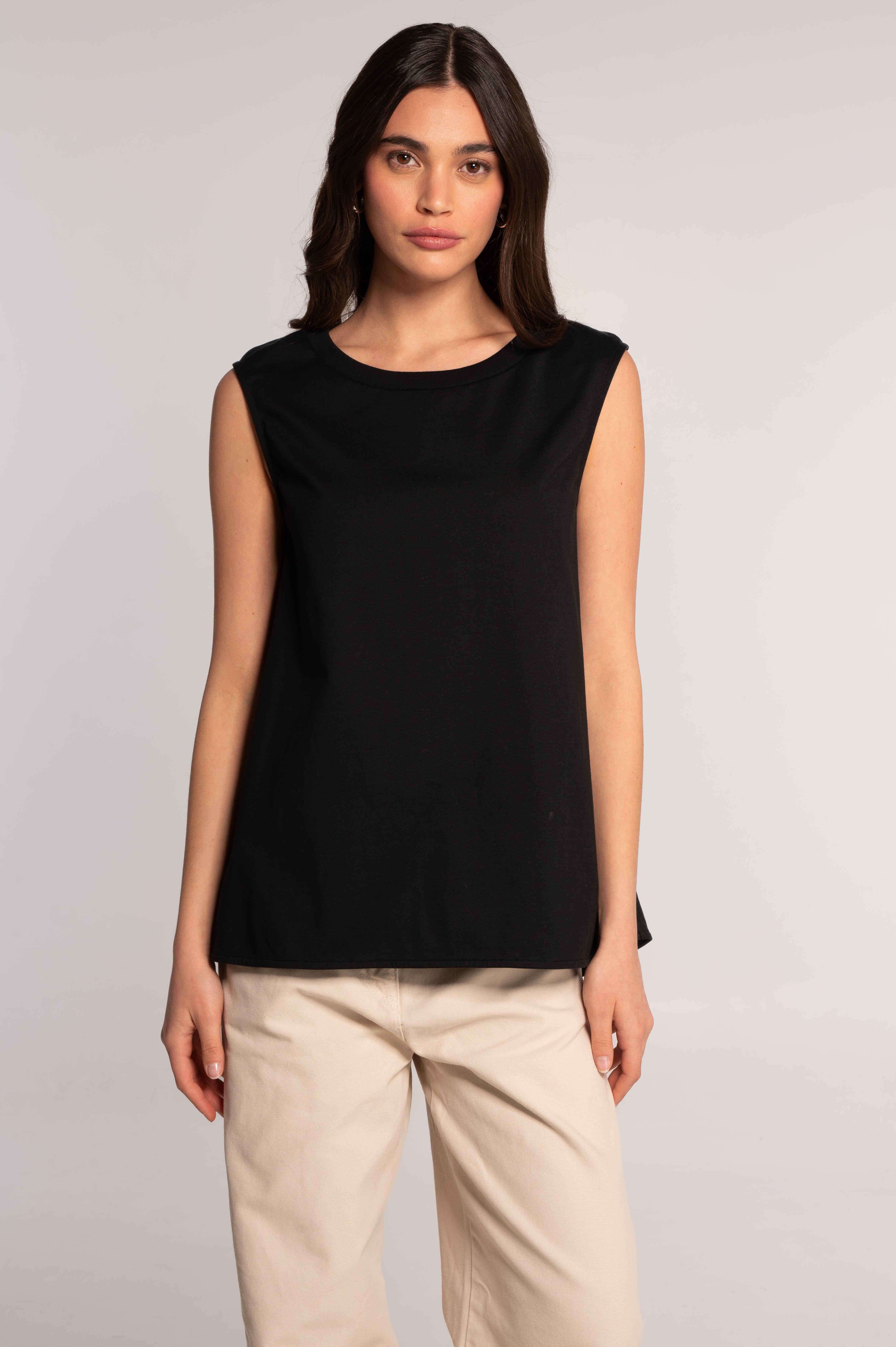 Sleeveless flared top in heavyweight jersey cotton 7572