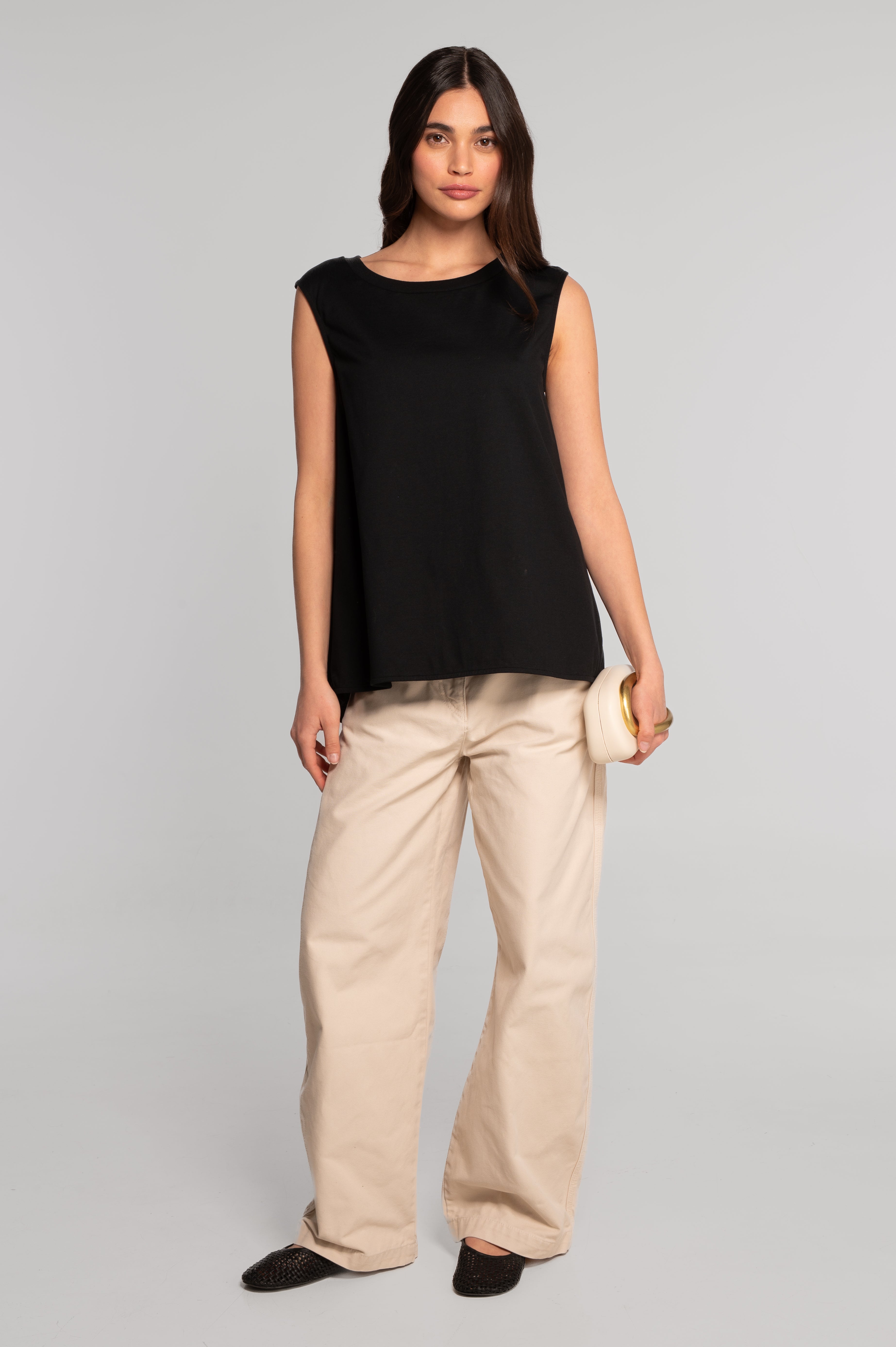 Sleeveless flared top in heavyweight jersey cotton 7572