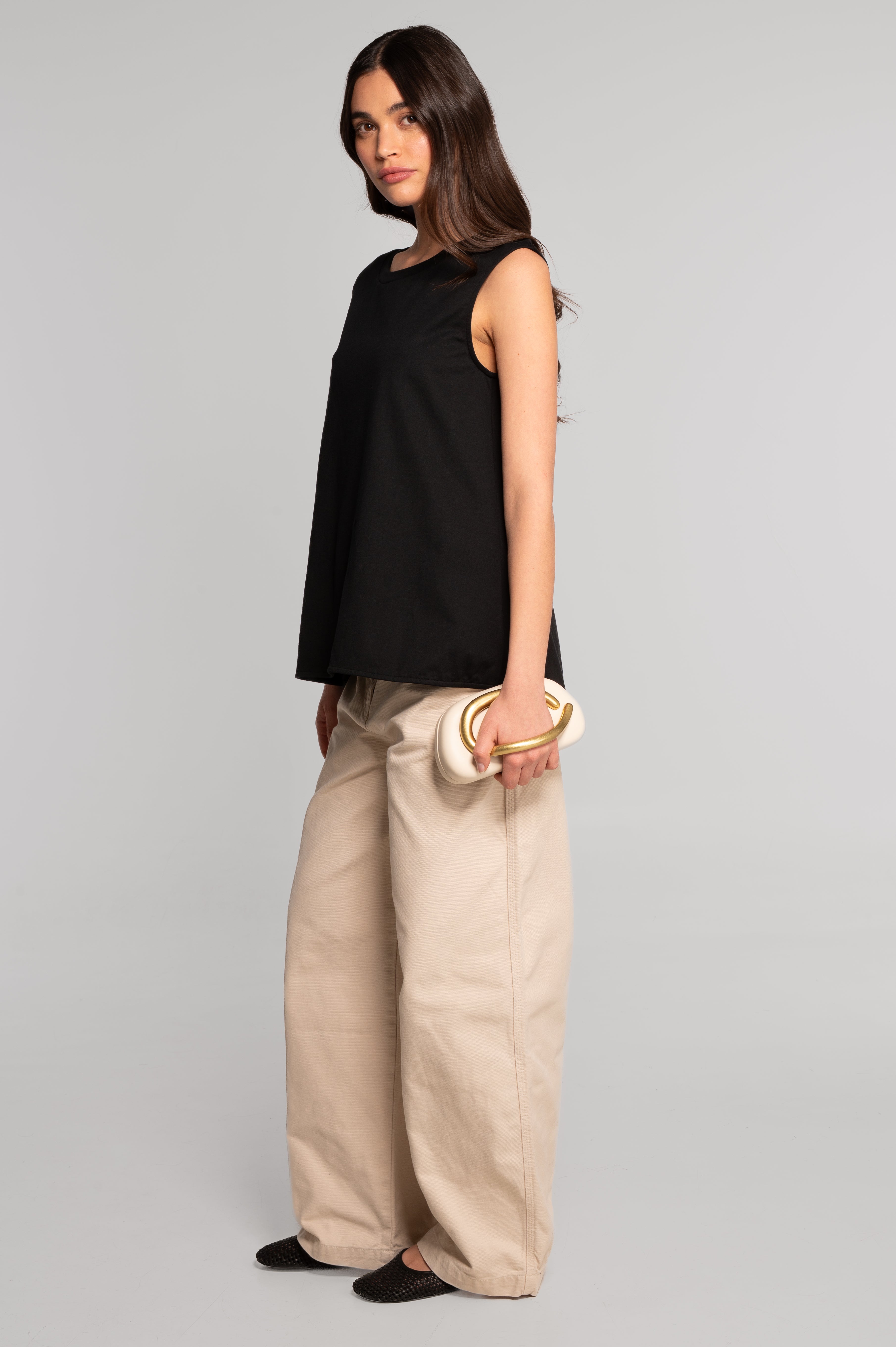 Sleeveless flared top in heavyweight jersey cotton 7572