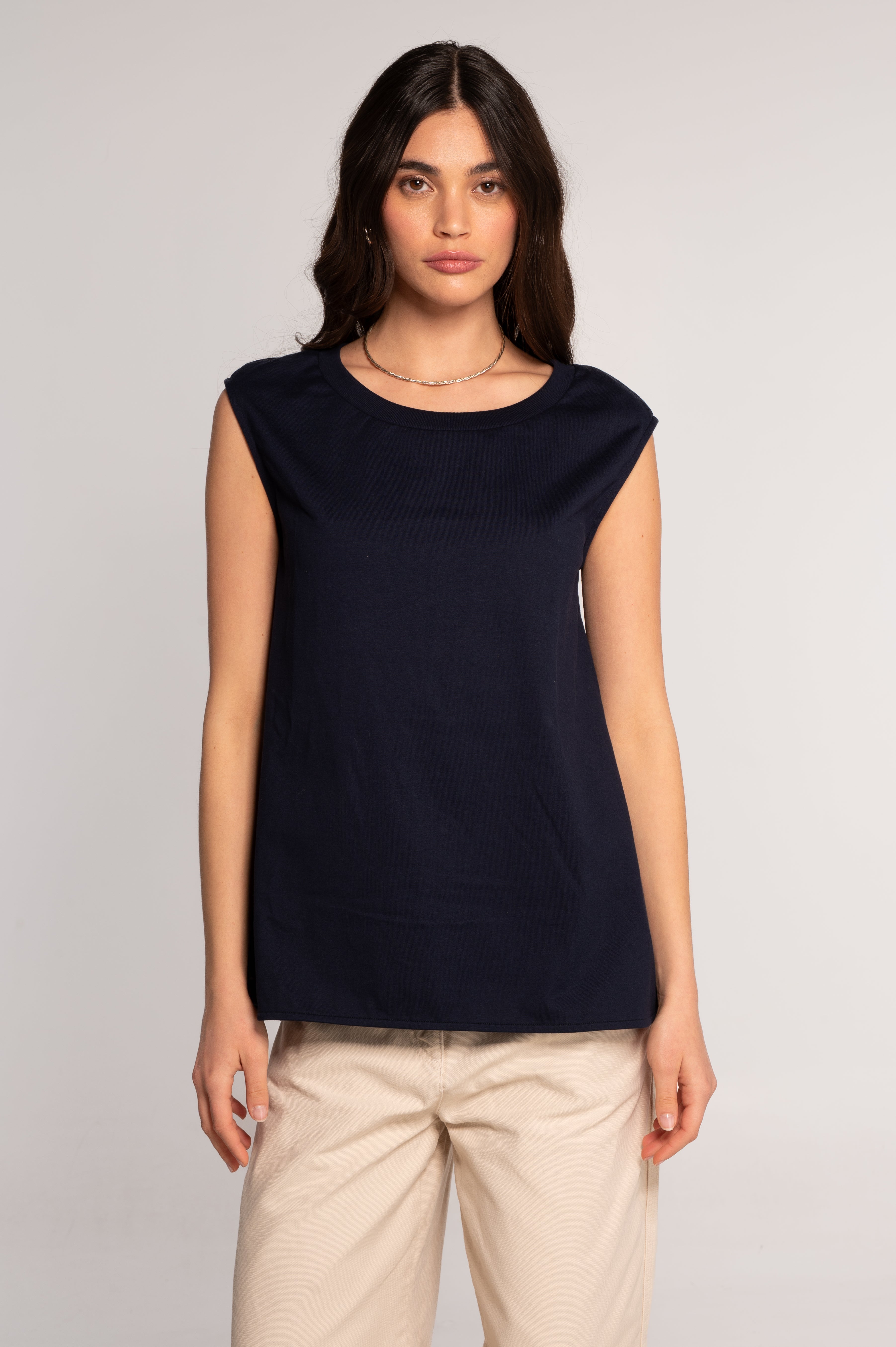 Sleeveless flared top in heavyweight jersey cotton 7572