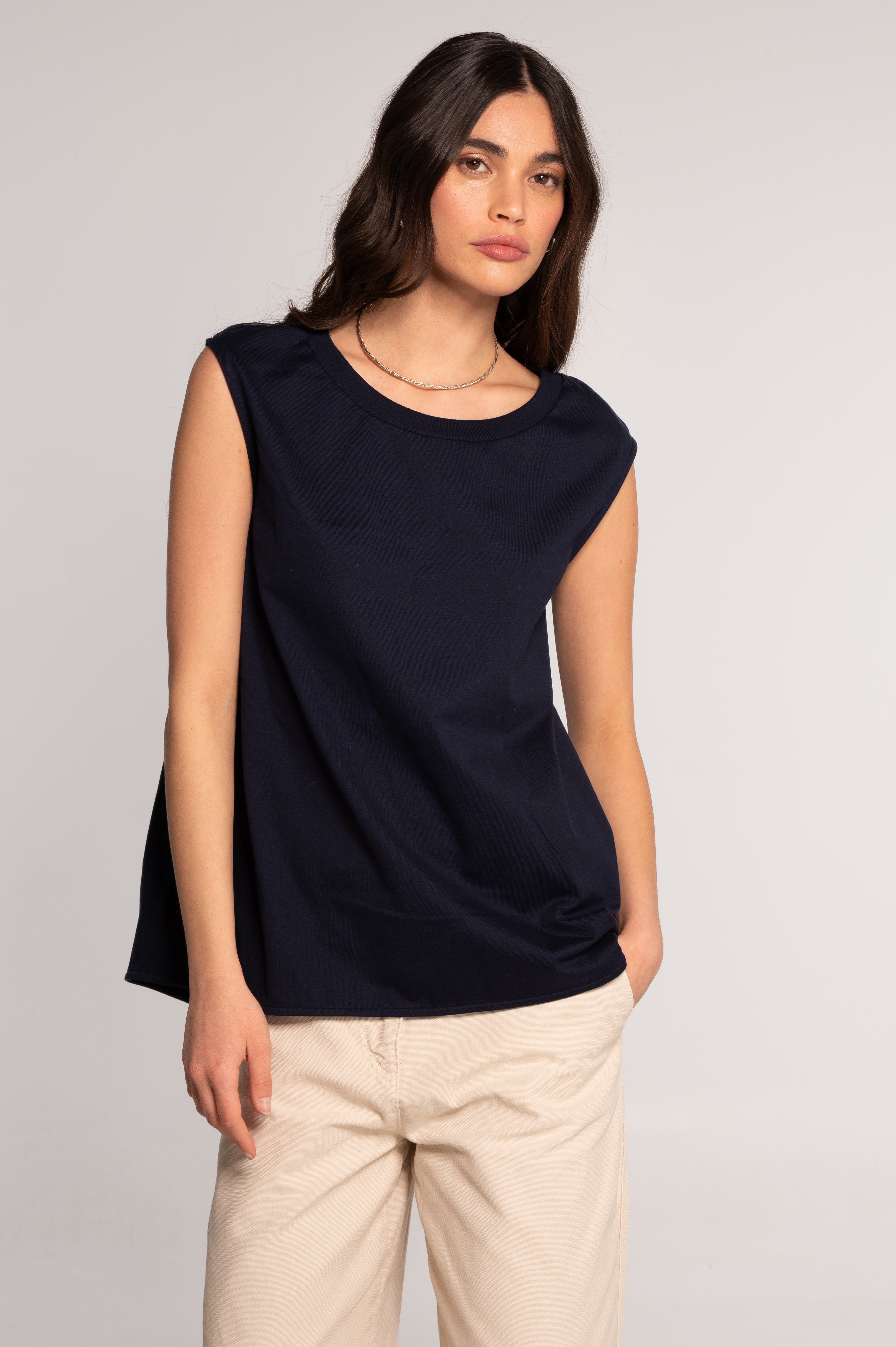 Sleeveless flared top in heavyweight jersey cotton 7572