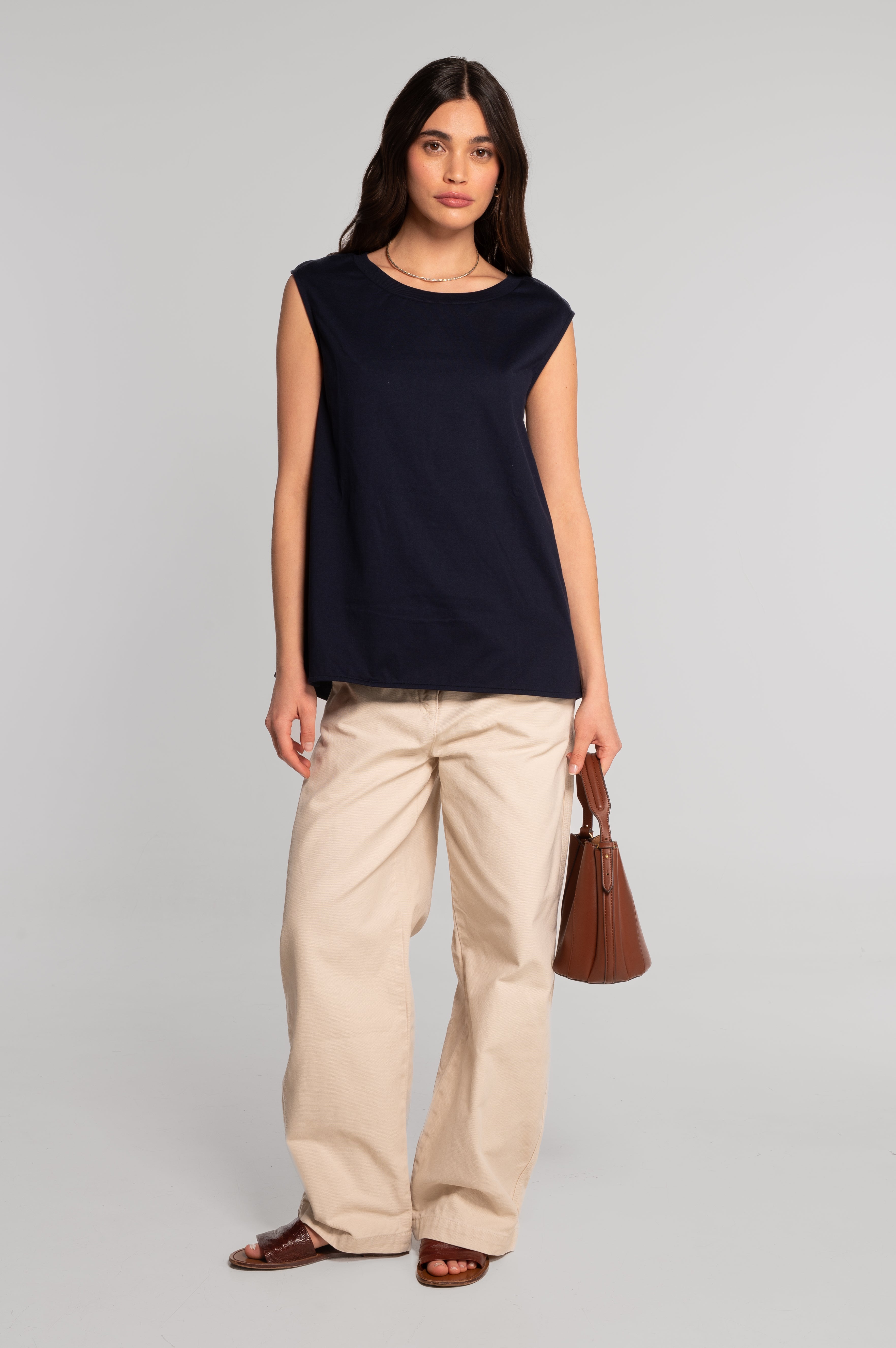 Sleeveless flared top in heavyweight jersey cotton 7572