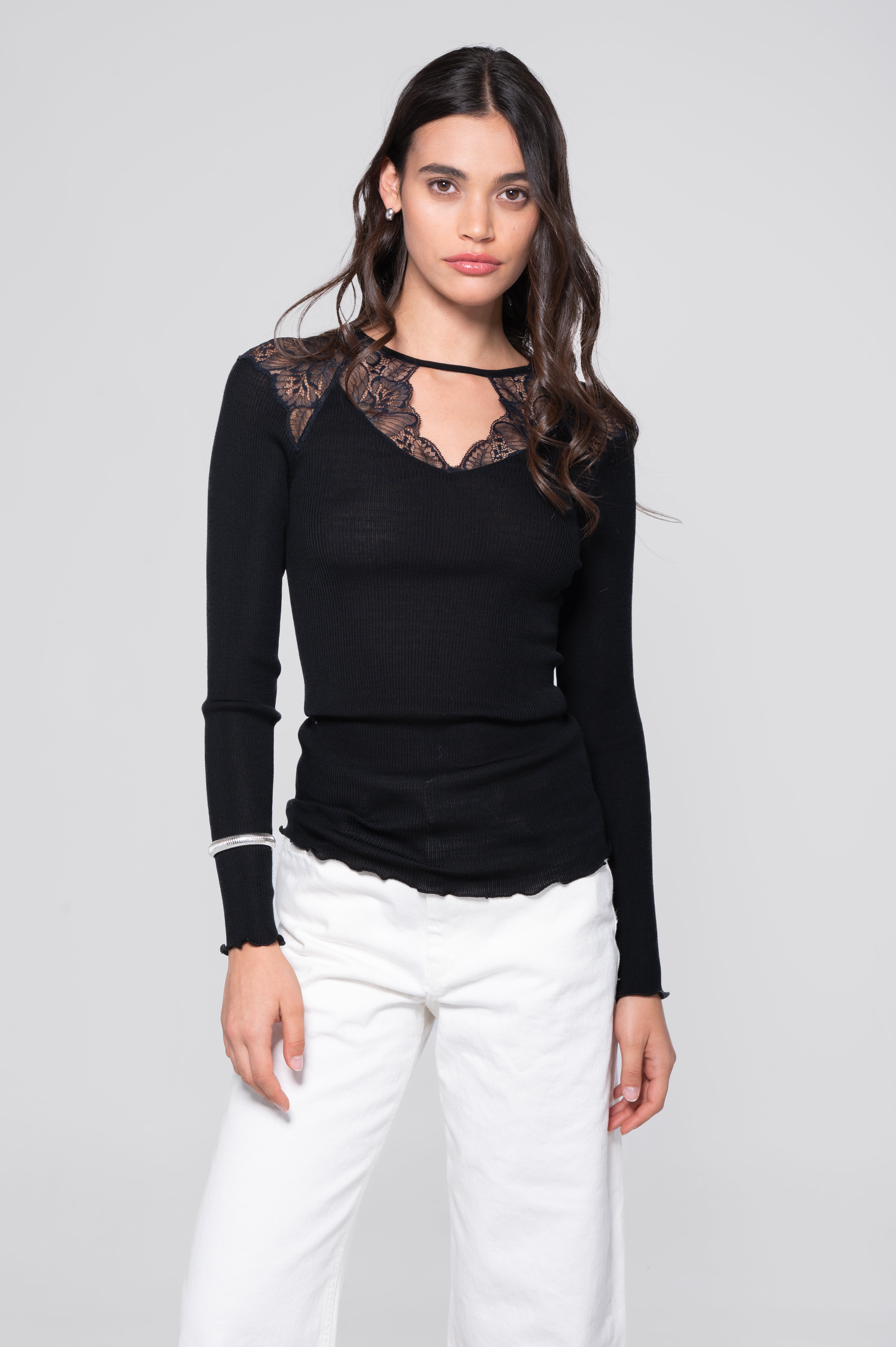 Haut à manches longues femme 70% laine, 30% soie 7612