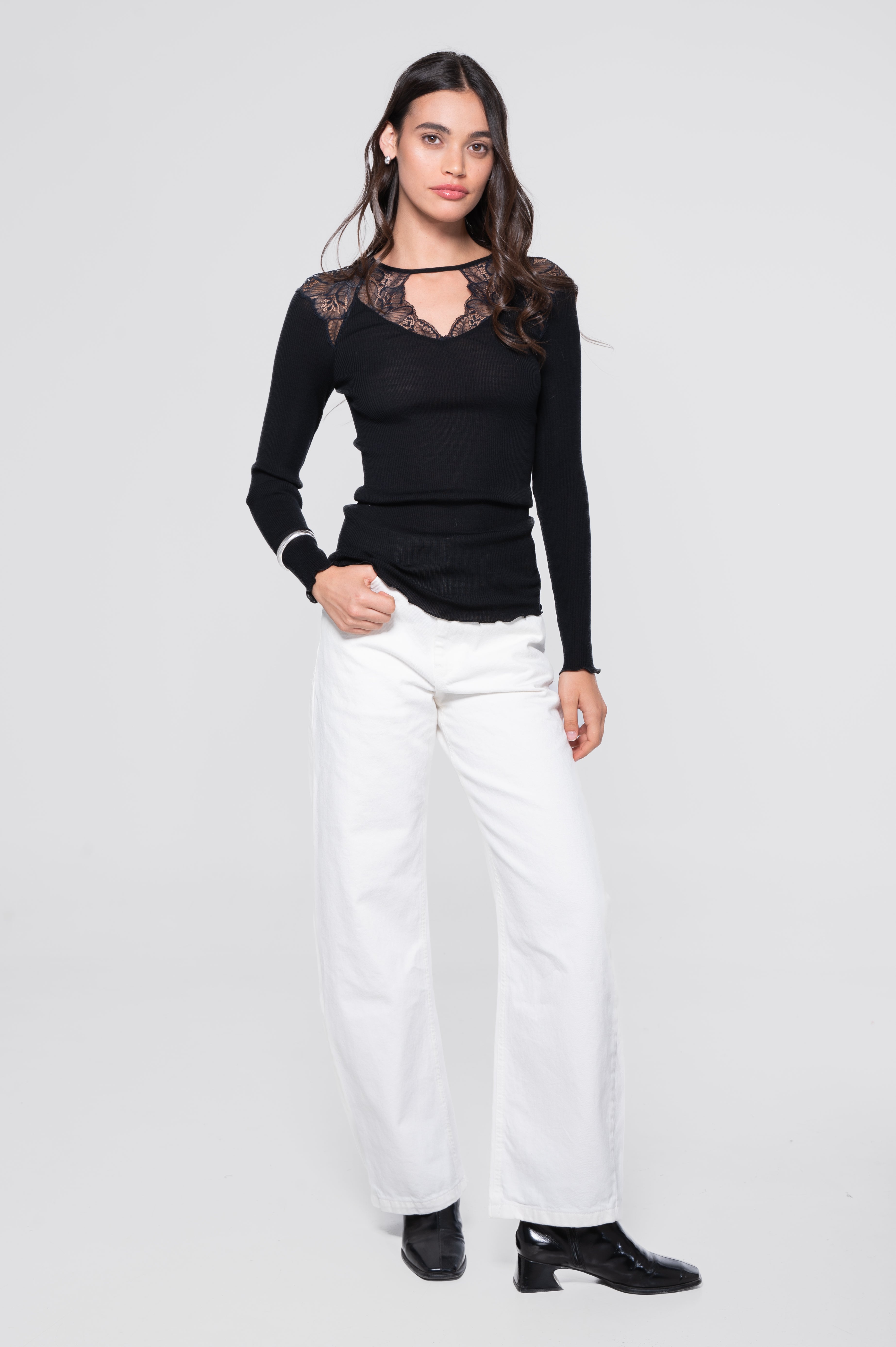 Haut à manches longues femme 70% laine, 30% soie 7612