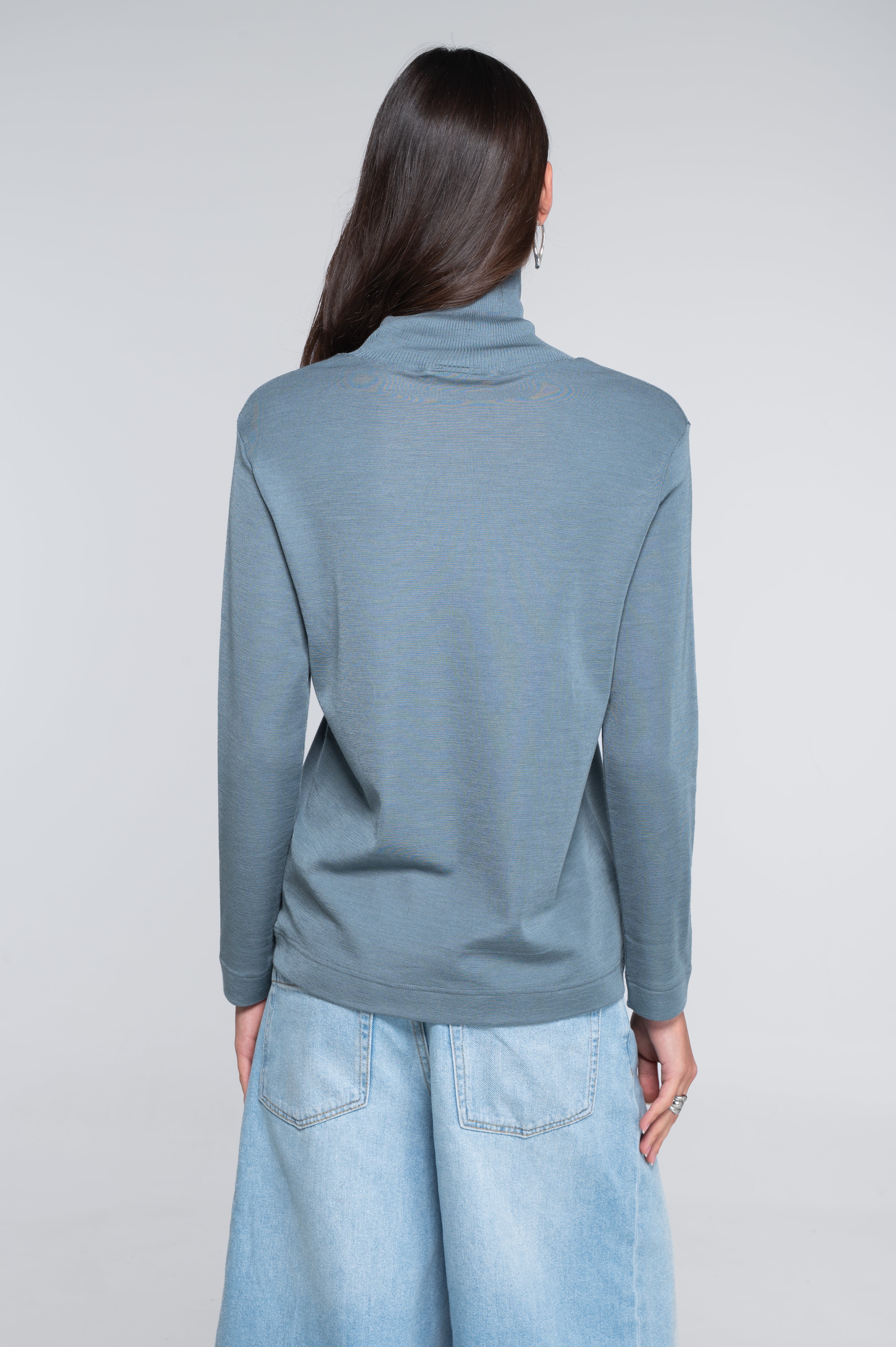 Wool and silk long sleeves turtleneck shirt 7635