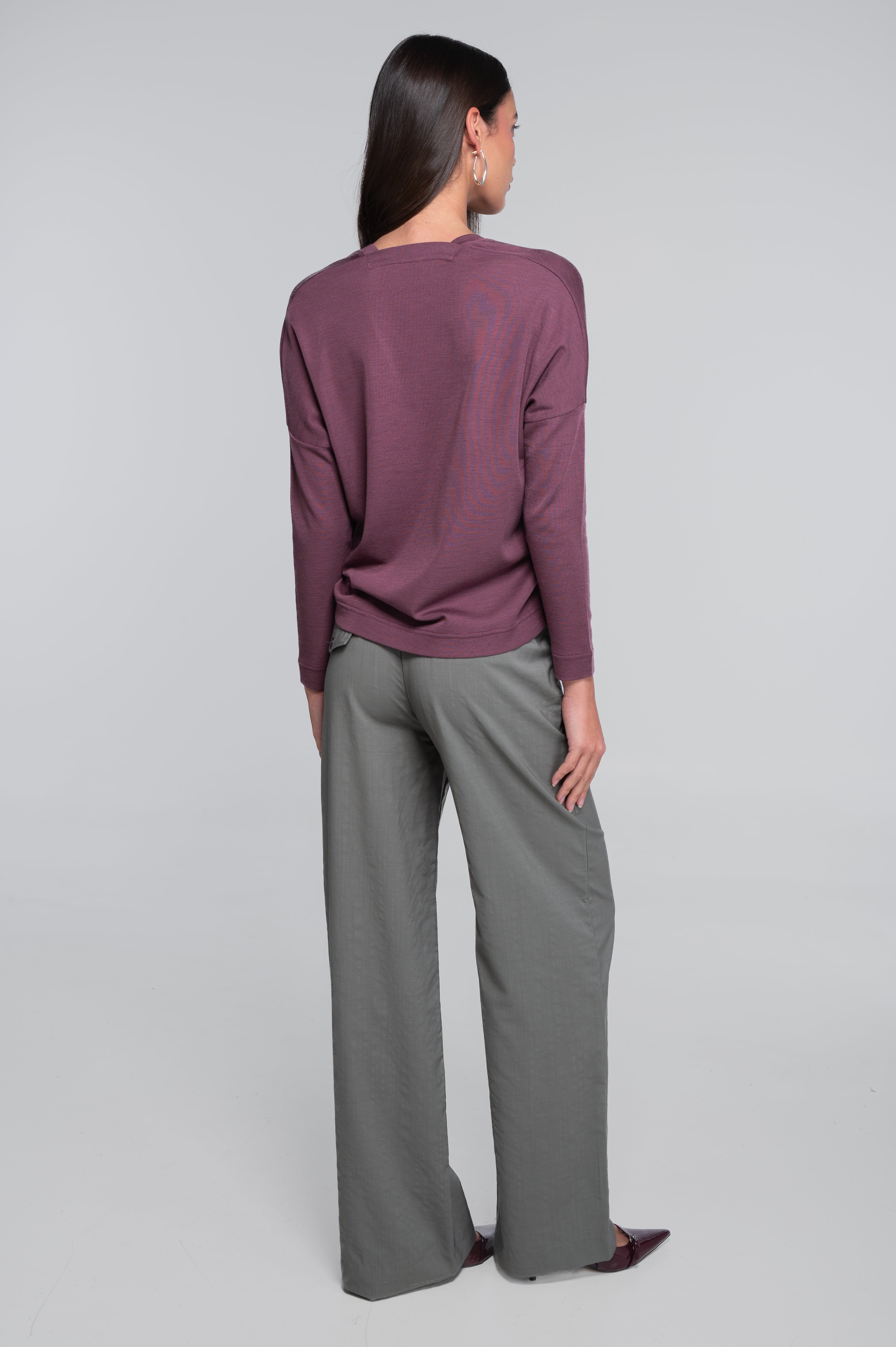 Wool and silk long sleeves V neck shirt 7636