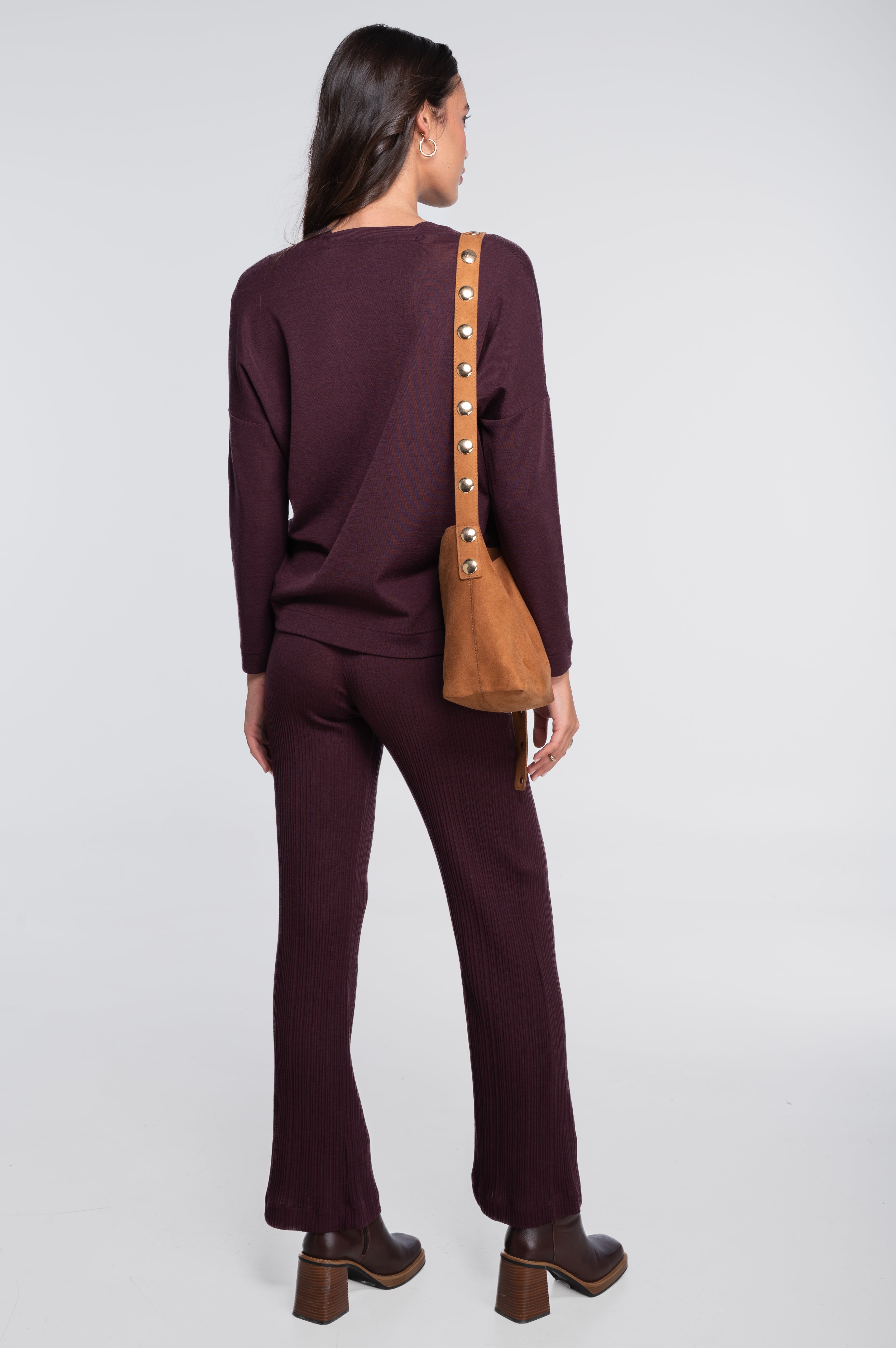 Wide-leg wool and silk trousers with irregular rib 7468