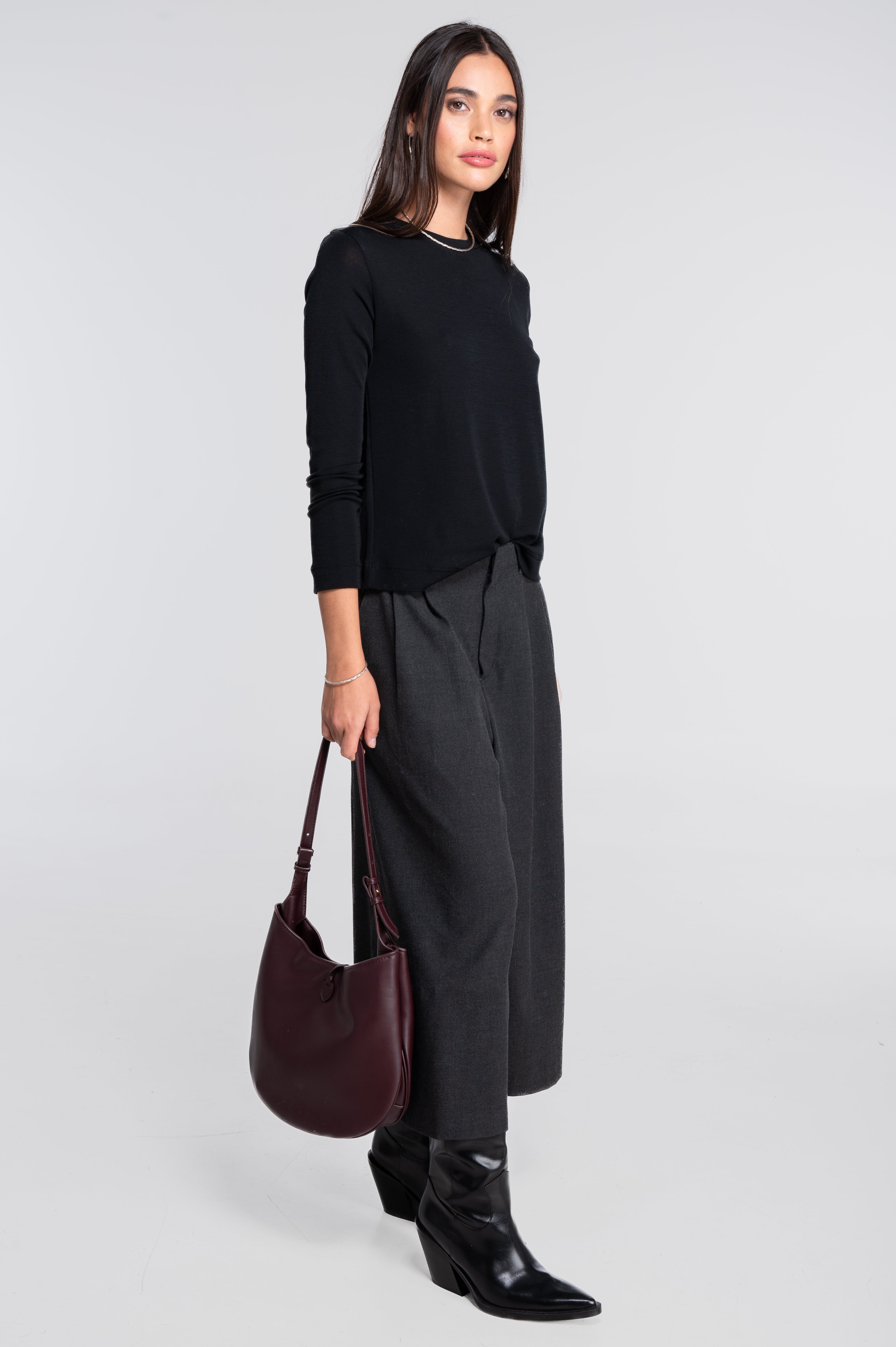 Wool and silk long sleeves roundneck shirt 7637