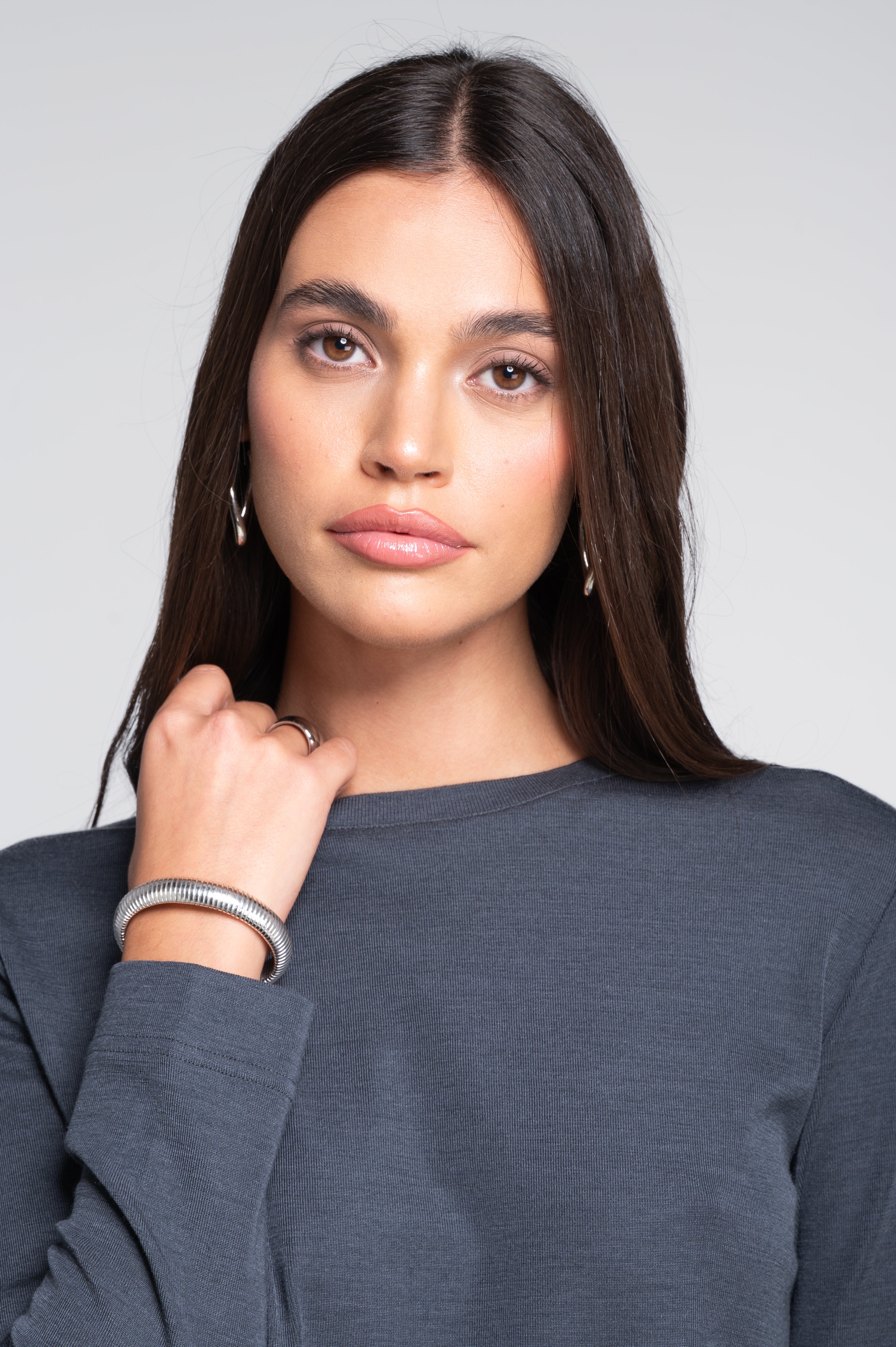 Wool and silk long sleeves roundneck shirt 7637