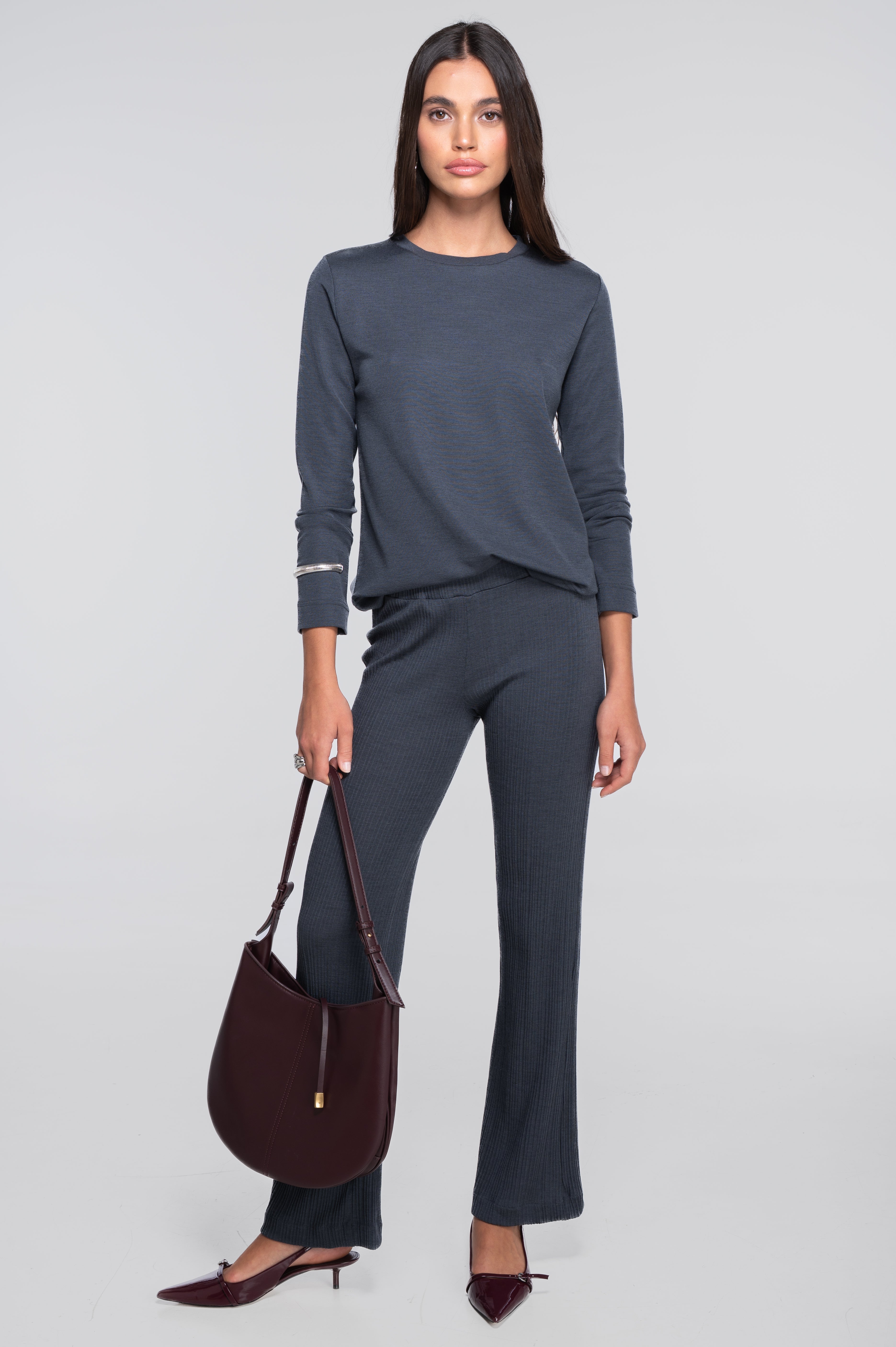 Wool and silk long sleeves roundneck shirt 7637