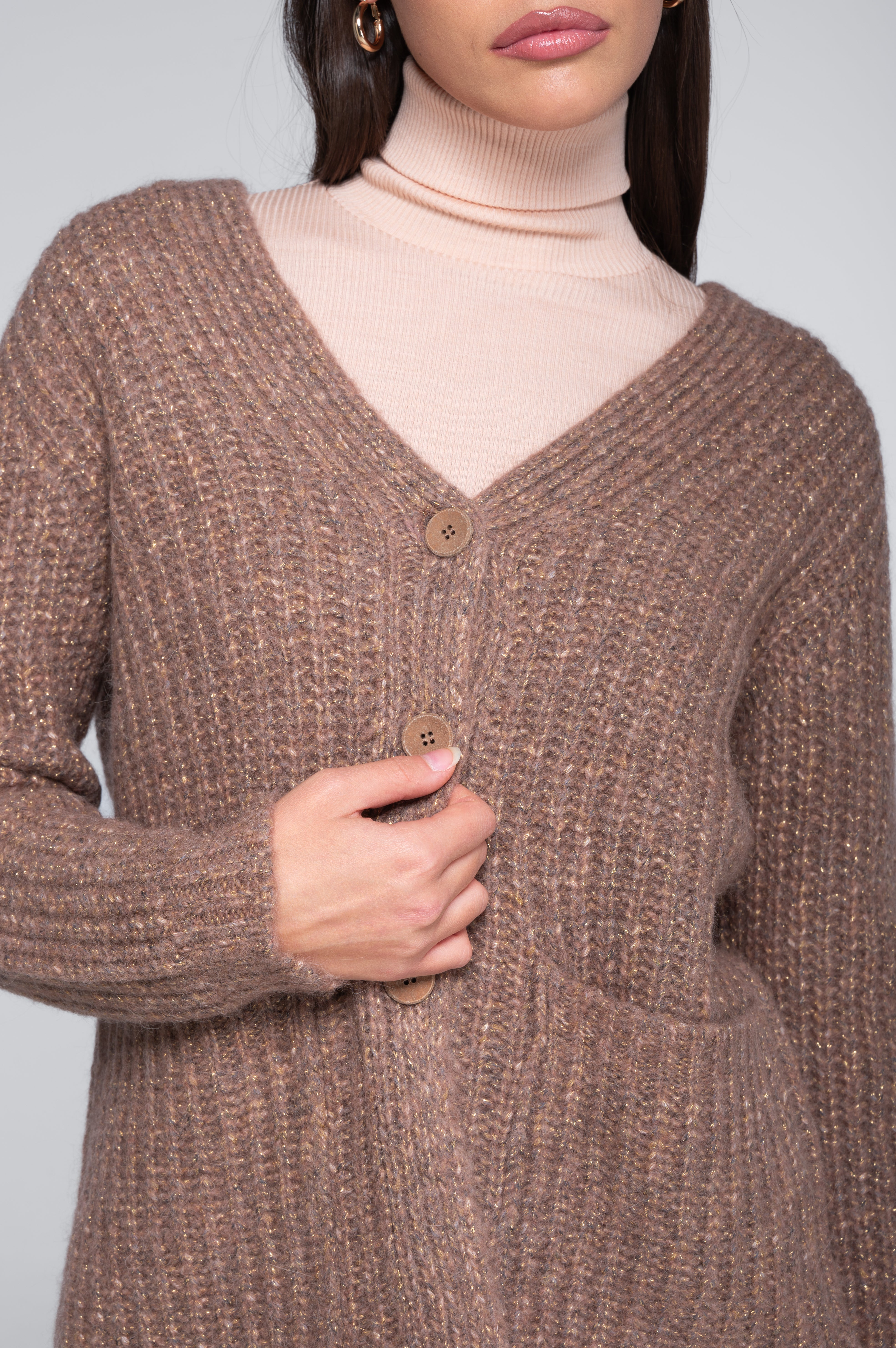 V neck cardigan in alpaca blend with lurex 7662