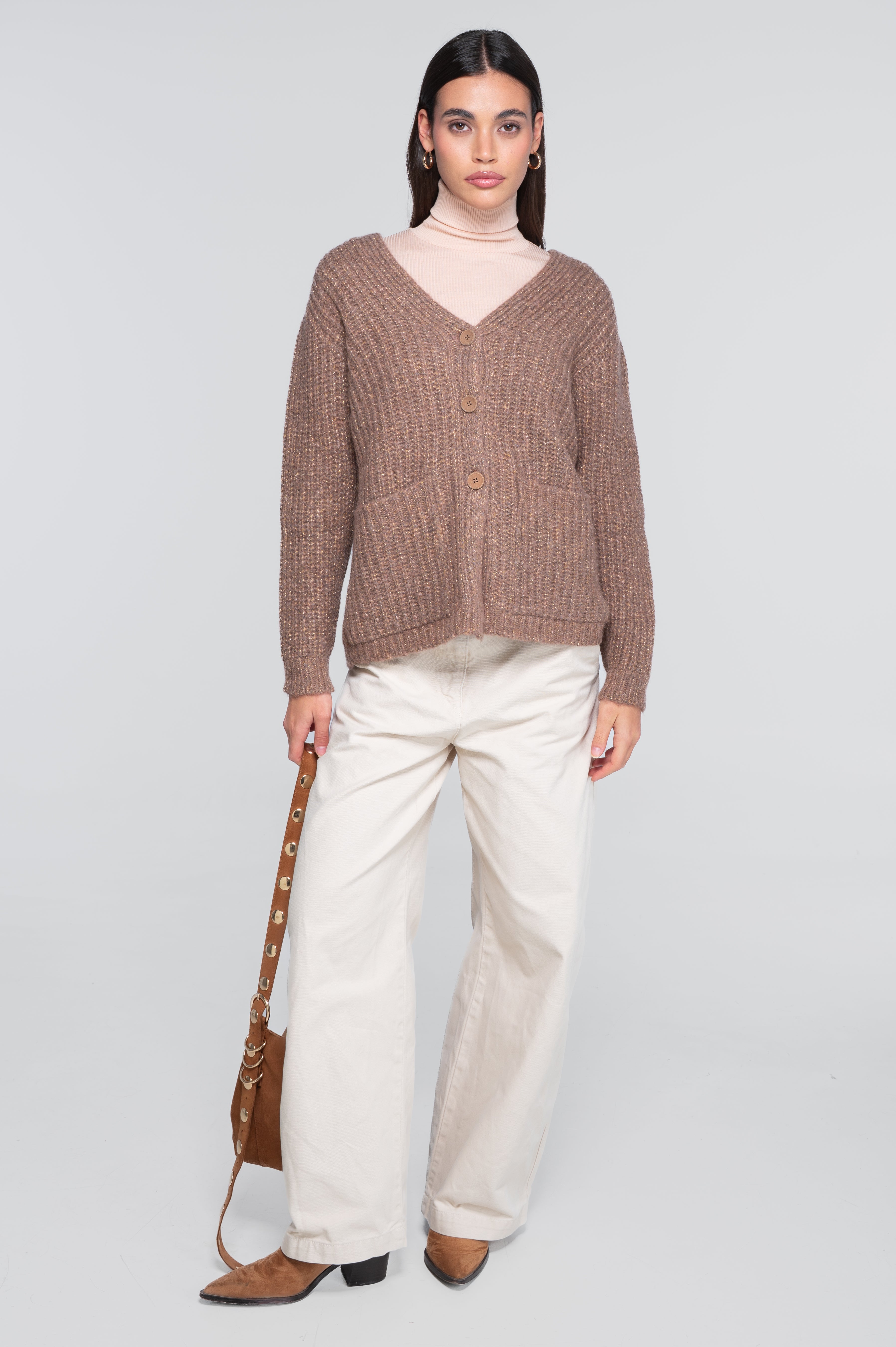 V neck cardigan in alpaca blend with lurex 7662