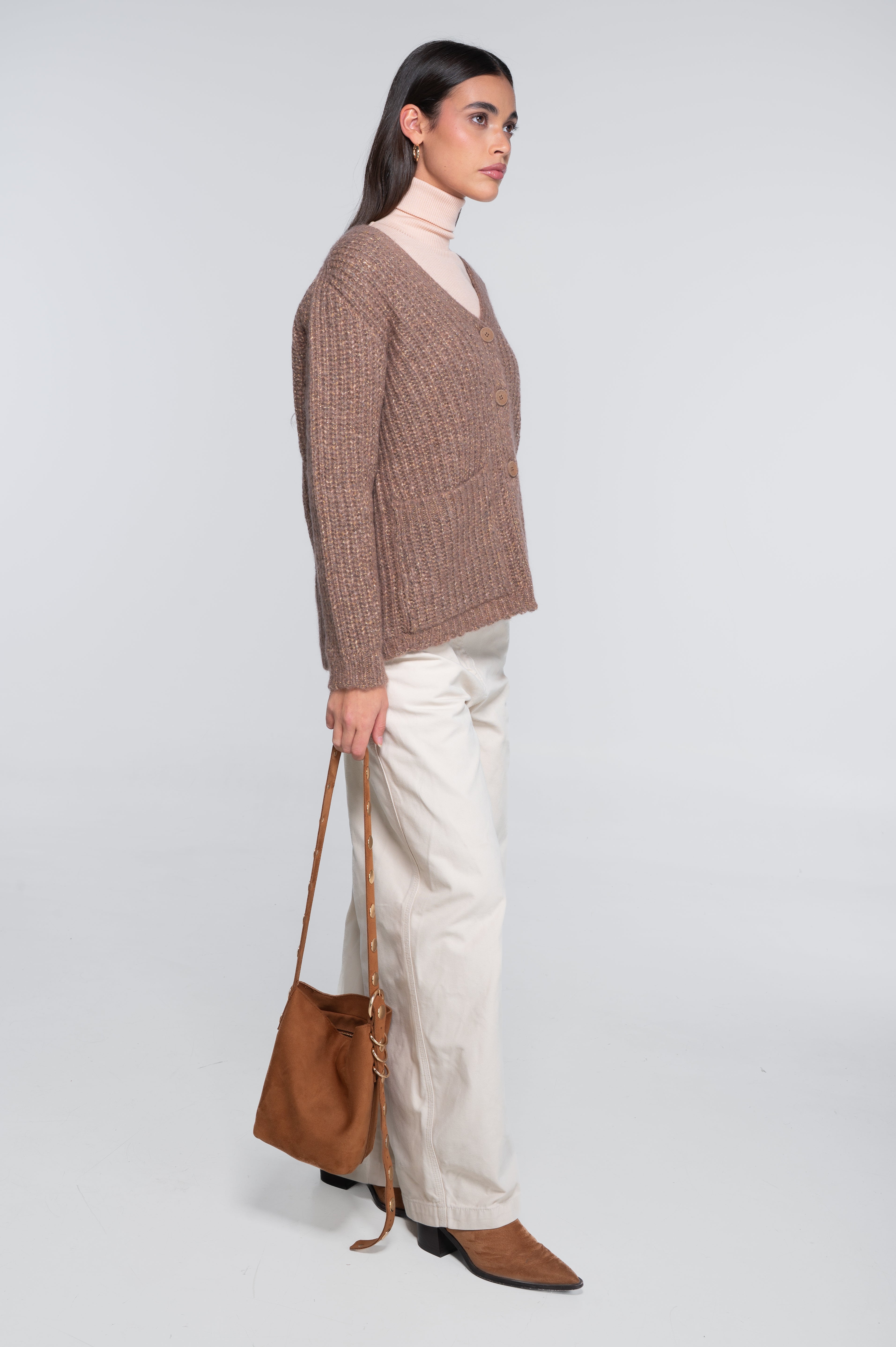 V neck cardigan in alpaca blend with lurex 7662