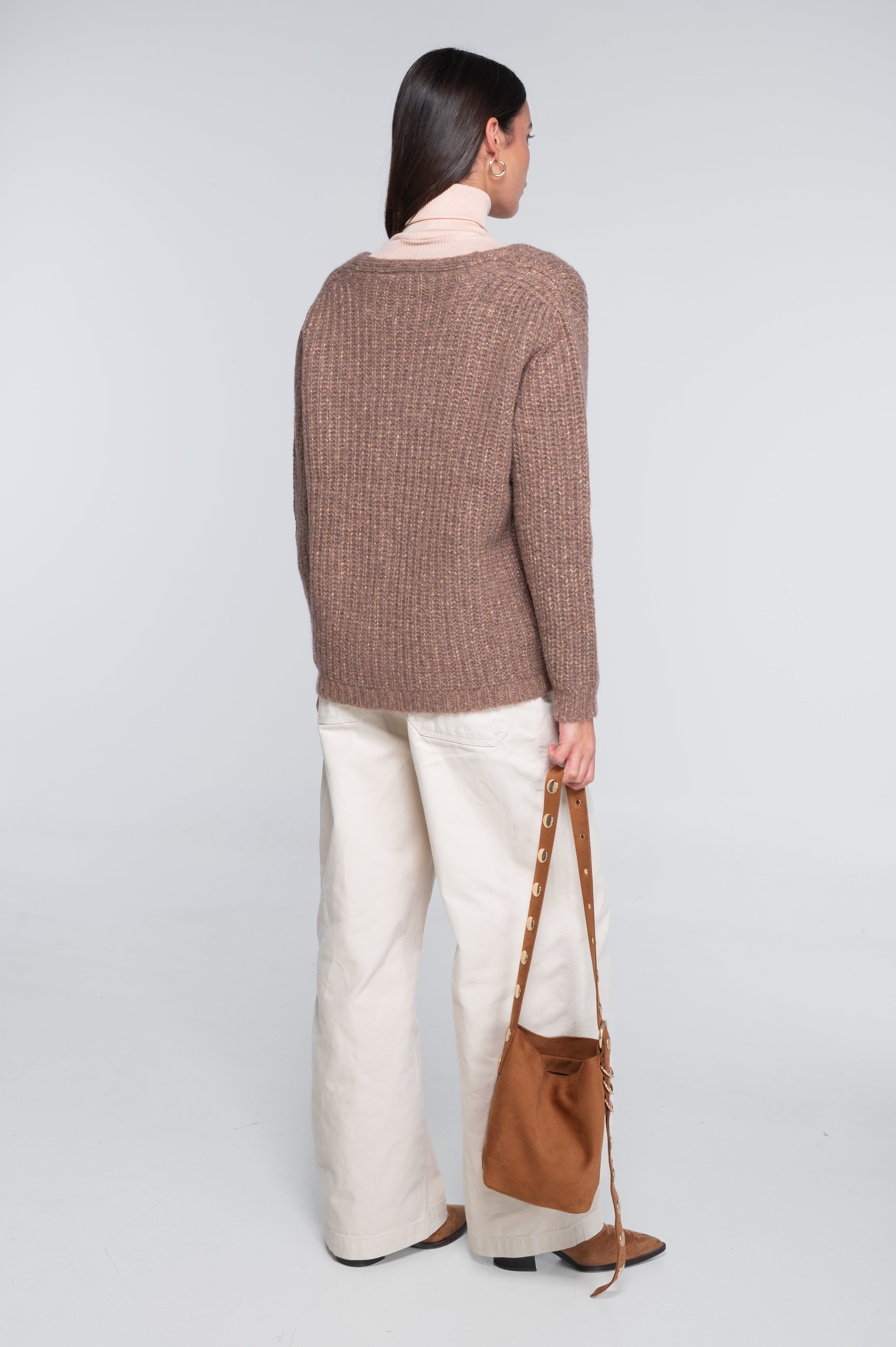 V neck cardigan in alpaca blend with lurex 7662