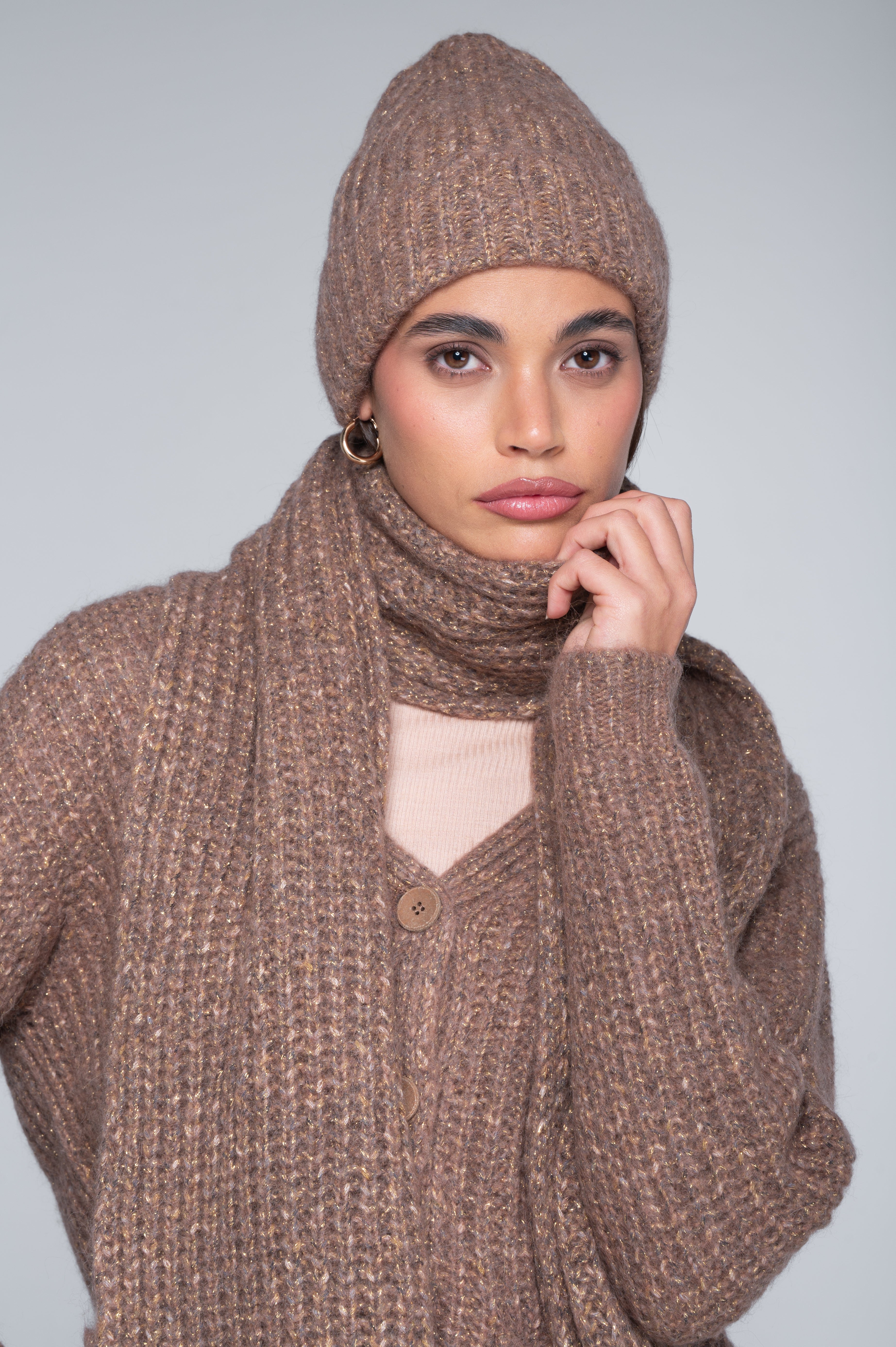 V neck cardigan in alpaca blend with lurex 7662