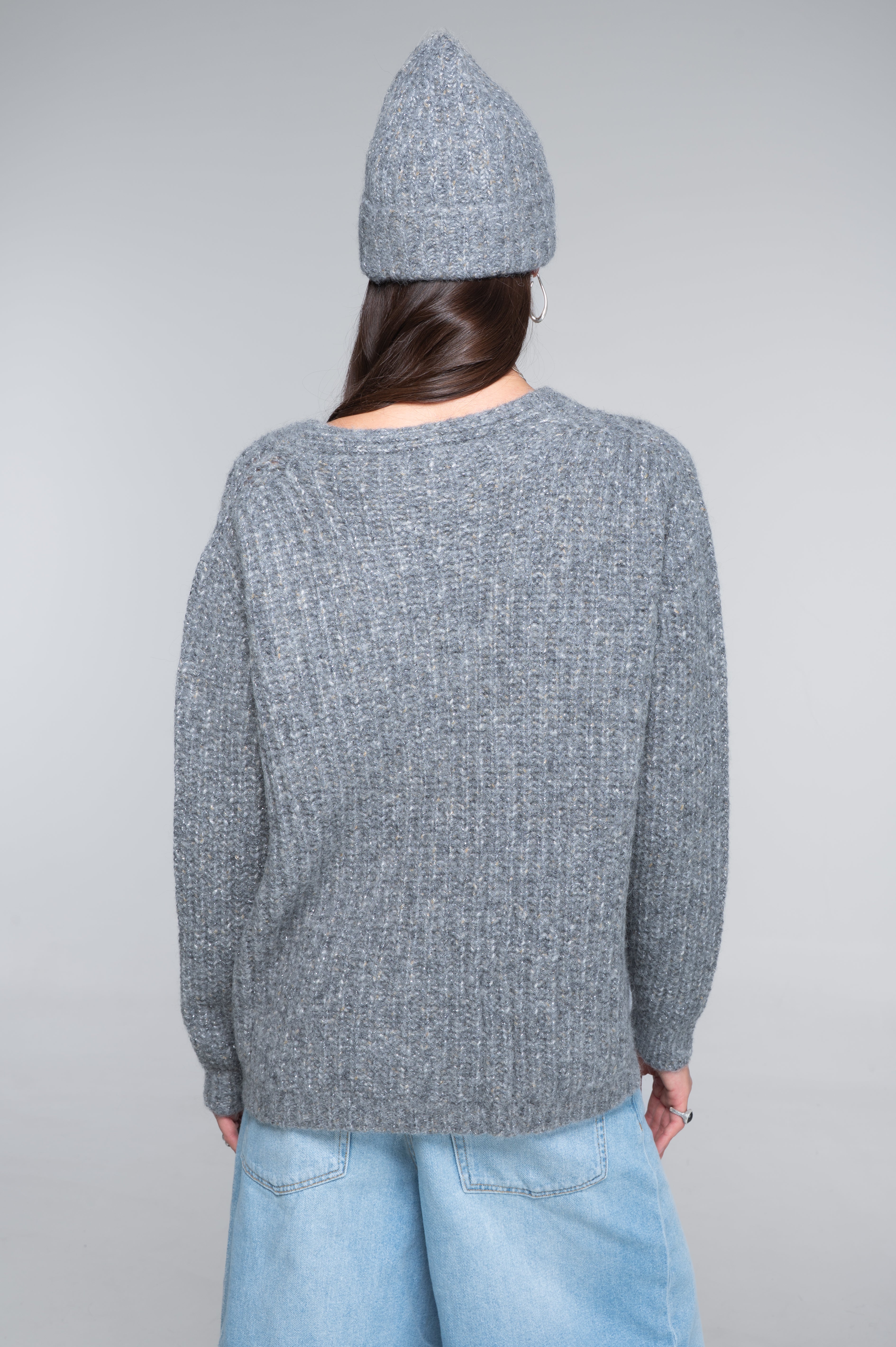 V neck cardigan in alpaca blend with lurex 7662