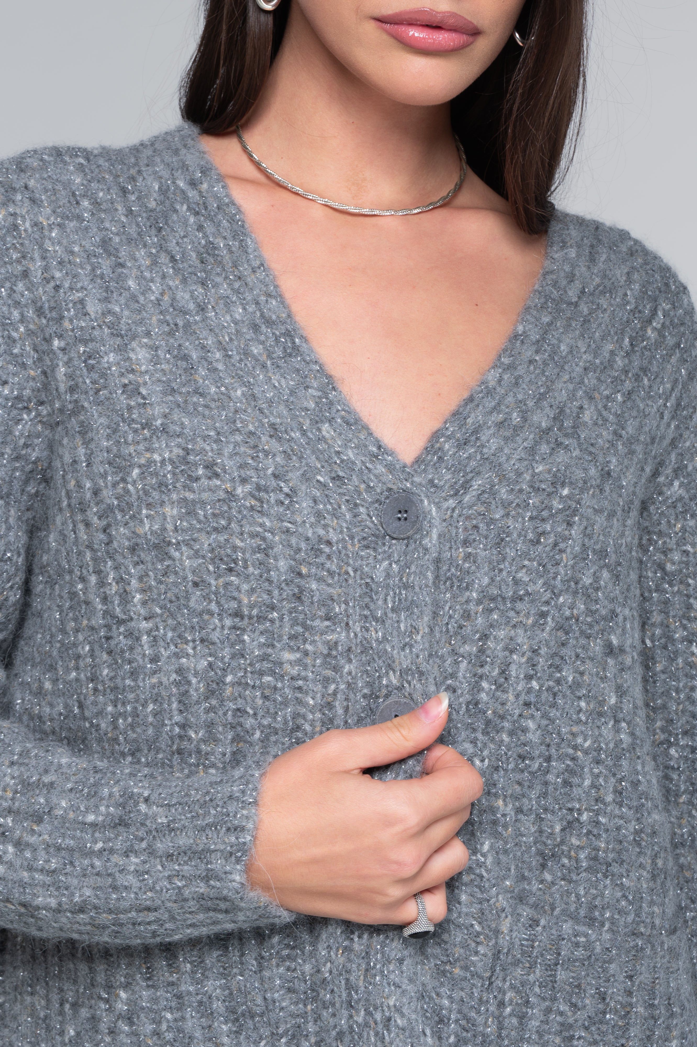 V neck cardigan in alpaca blend with lurex 7662