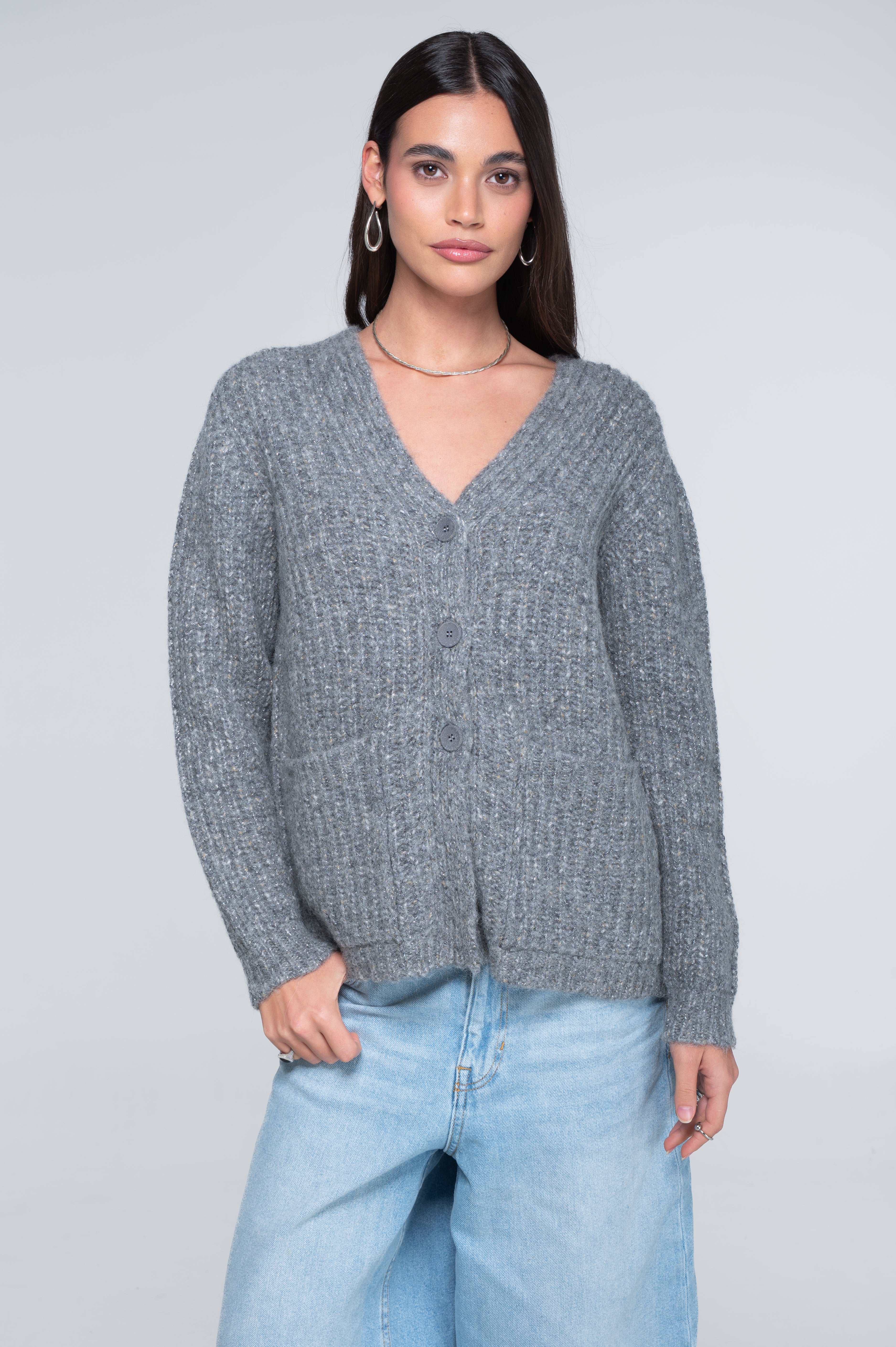 V neck cardigan in alpaca blend with lurex 7662