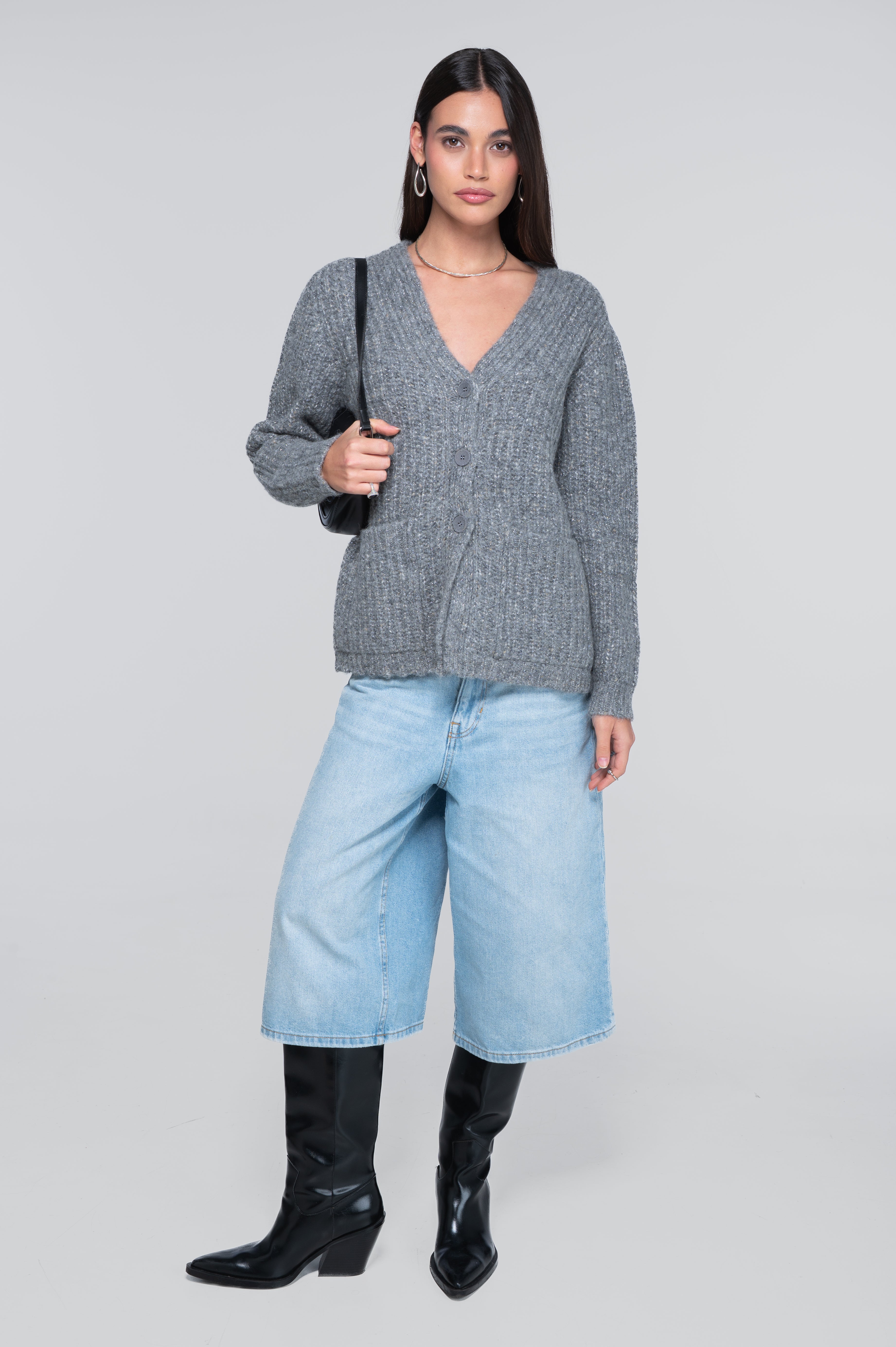 V neck cardigan in alpaca blend with lurex 7662