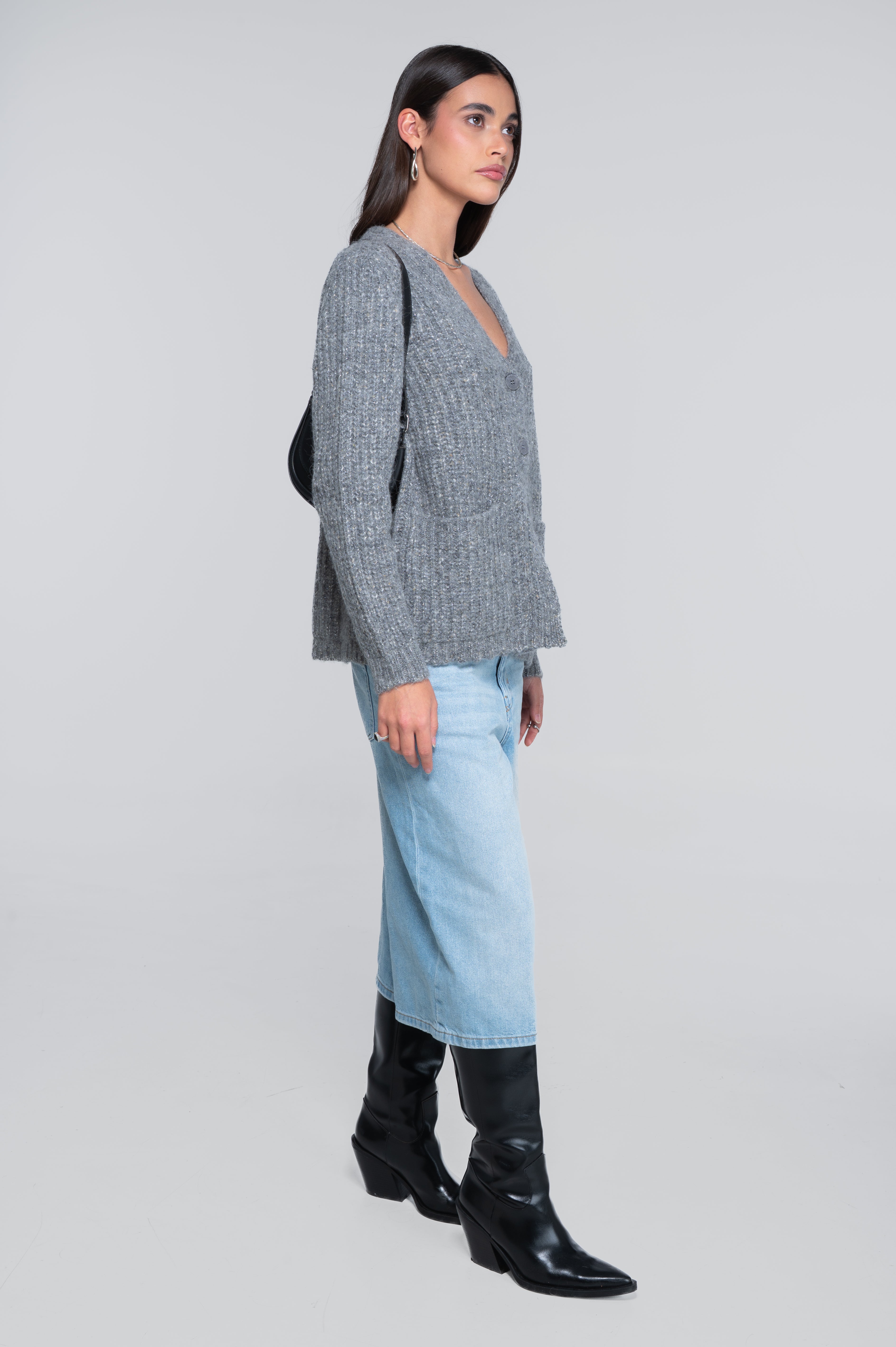 V neck cardigan in alpaca blend with lurex 7662