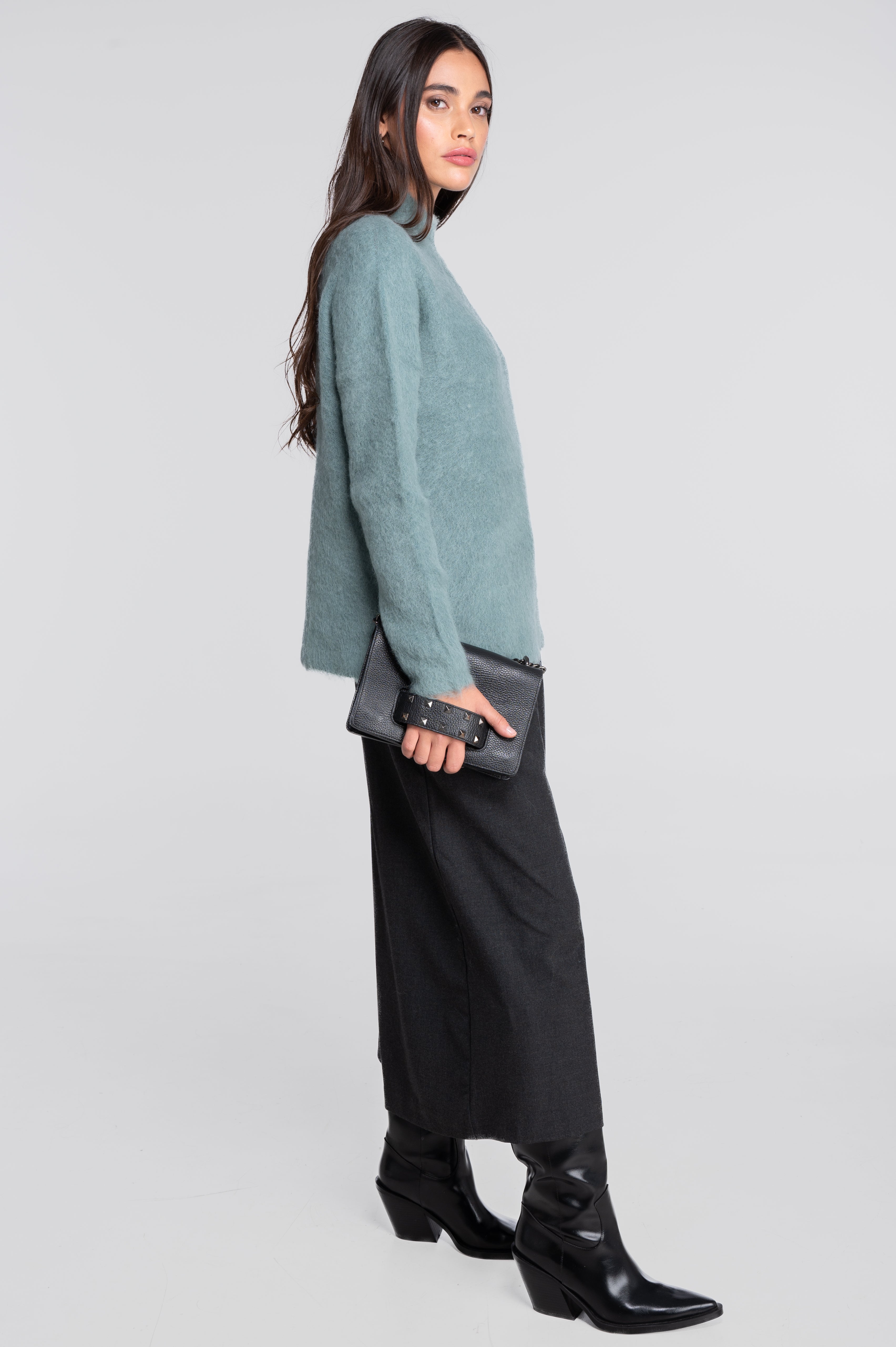 Mock neck pullover in alpaca blend 7666