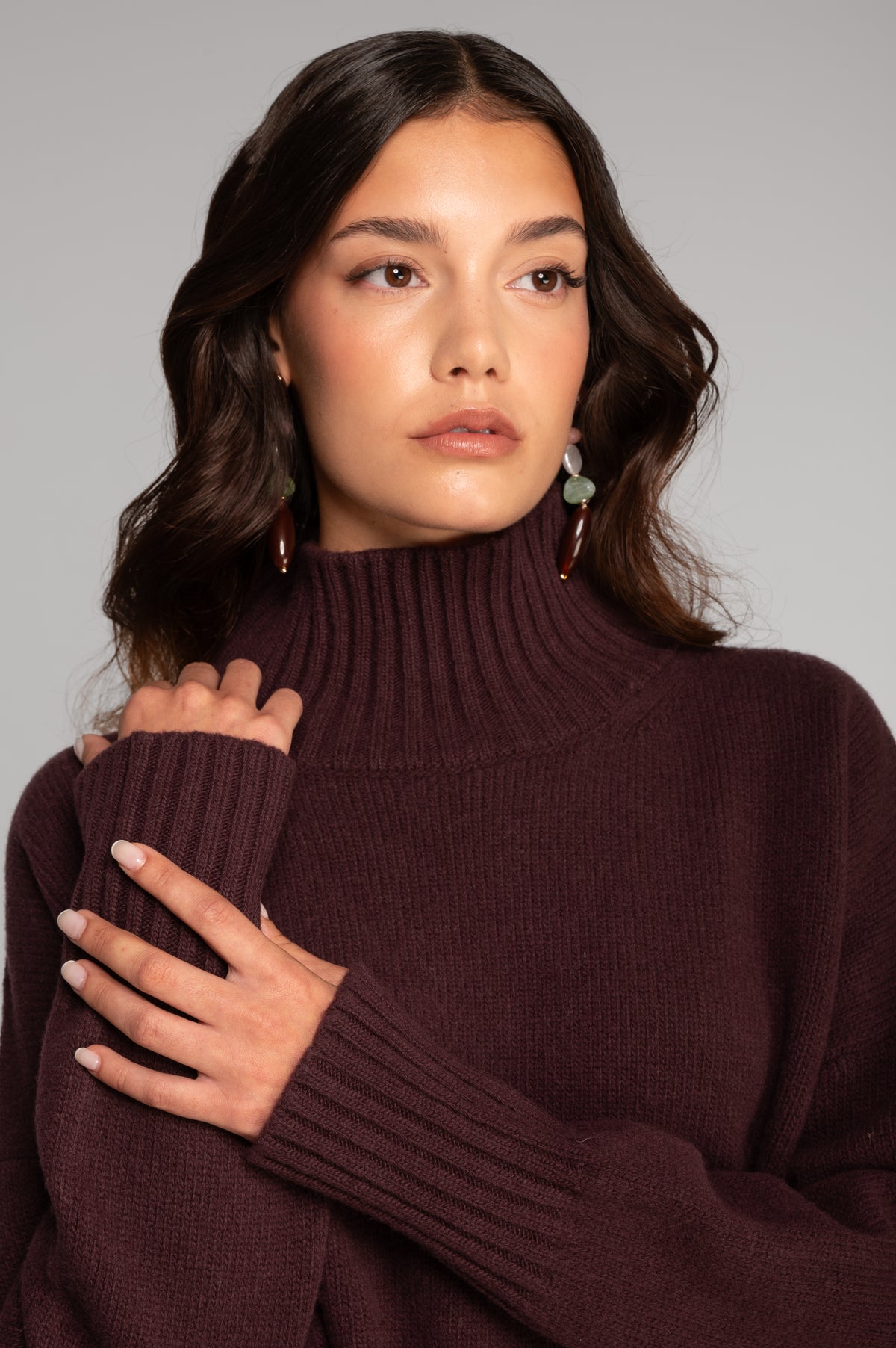 Mock neck pullover in pure carded wool 7671