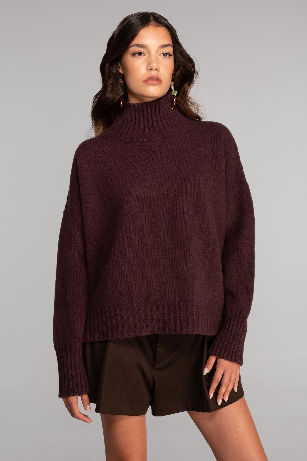Mock neck pullover in pure carded wool 7671