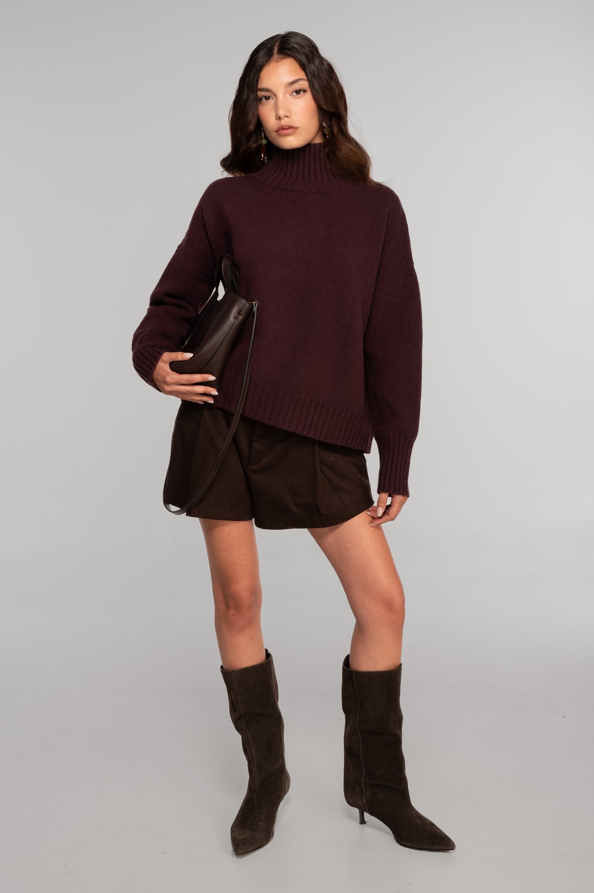 Mock neck pullover in pure carded wool 7671